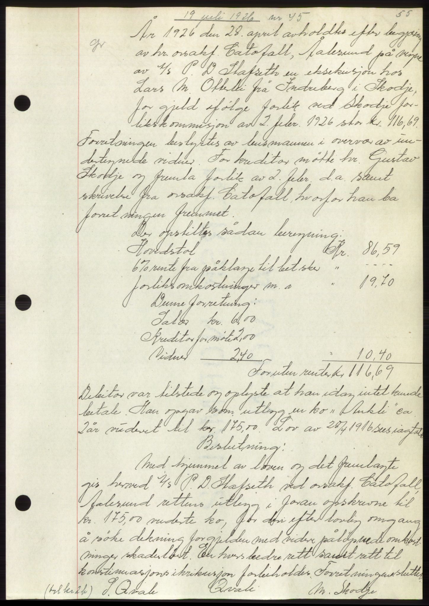 Nordre Sunnmøre sorenskriveri, AV/SAT-A-0006/1/2/2C/2Ca/L0035: Pantebok nr. 37, 1926-1926, Tingl.dato: 19.07.1926