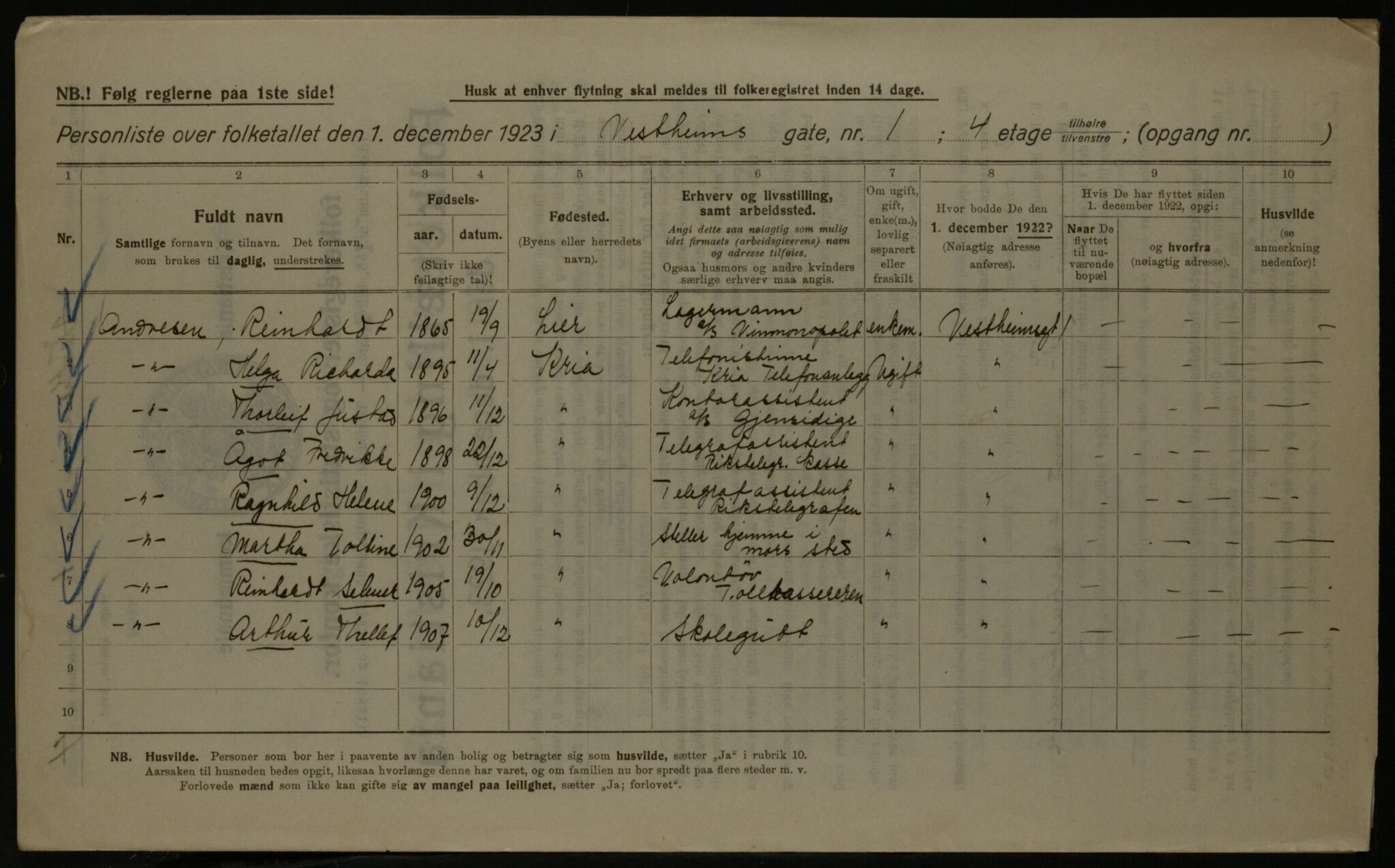 OBA, Kommunal folketelling 1.12.1923 for Kristiania, 1923, s. 135267