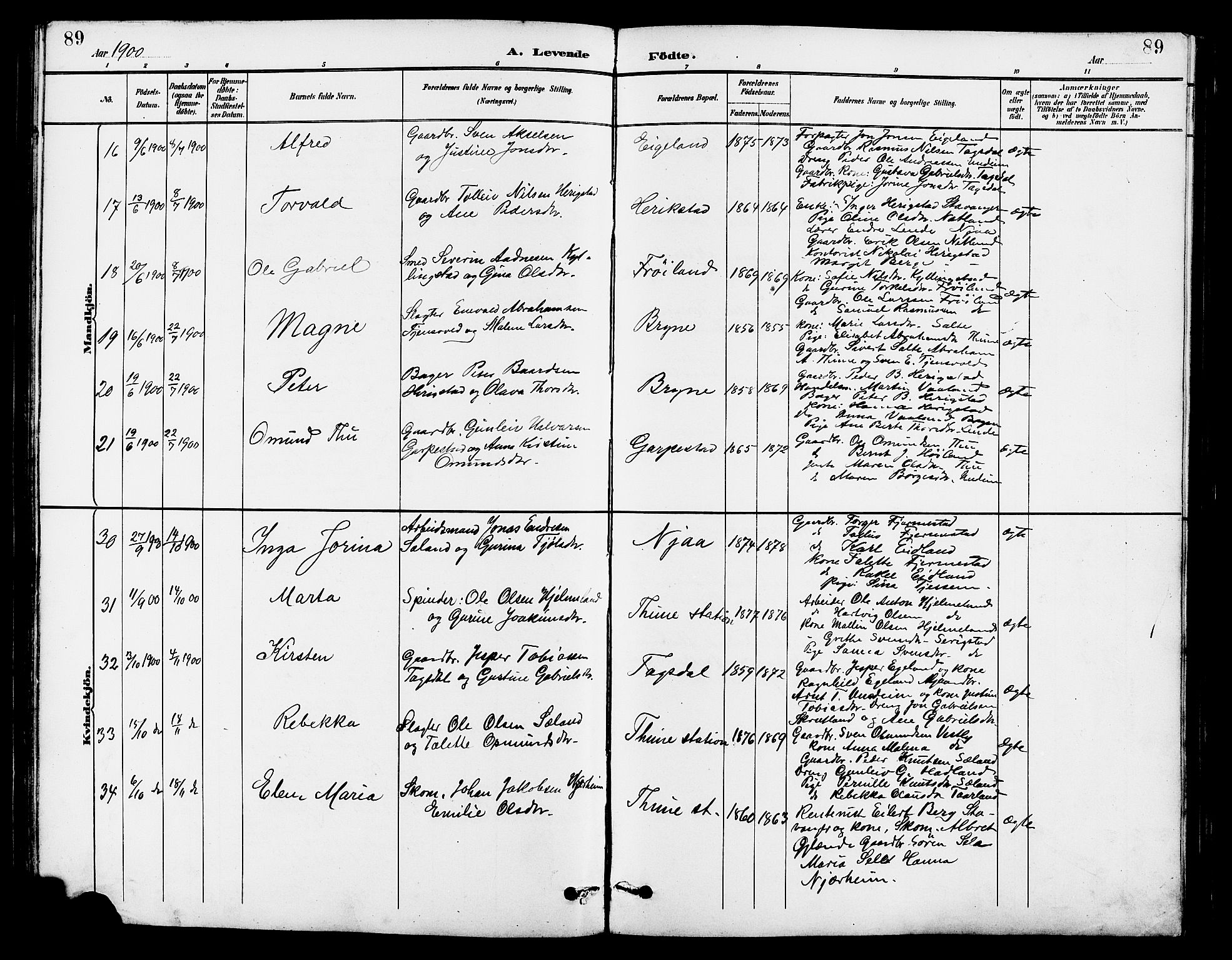 Lye sokneprestkontor, AV/SAST-A-101794/001/30BB/L0007: Klokkerbok nr. B 8, 1889-1909, s. 89