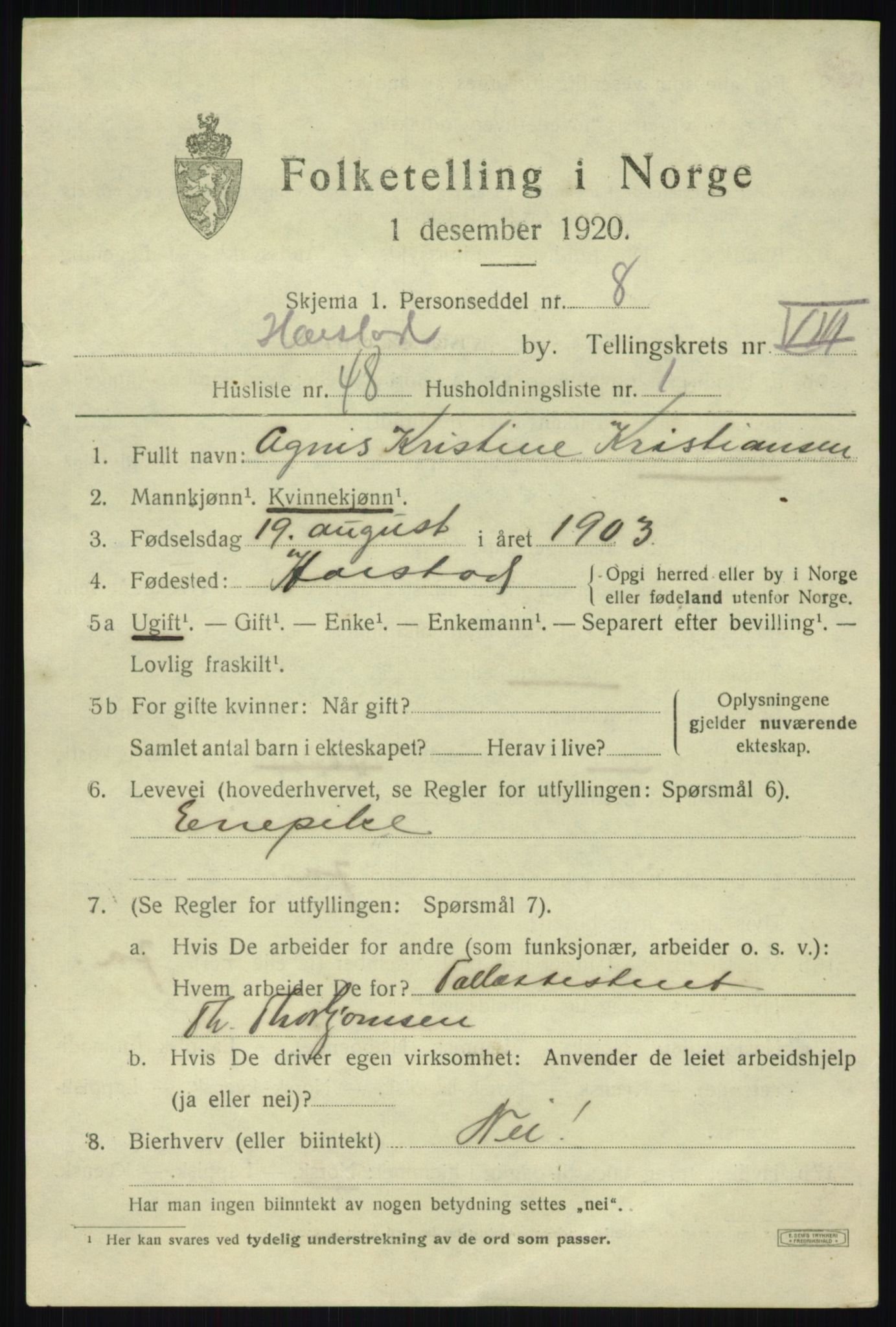 SATØ, Folketelling 1920 for 1901 Harstad ladested, 1920, s. 9888