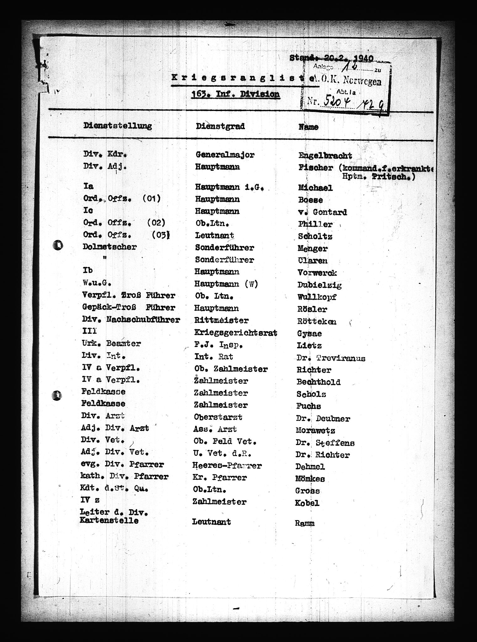 Documents Section, AV/RA-RAFA-2200/V/L0075: Amerikansk mikrofilm "Captured German Documents".
Box No. 714.  FKA jnr. 615/1954., 1940, s. 95