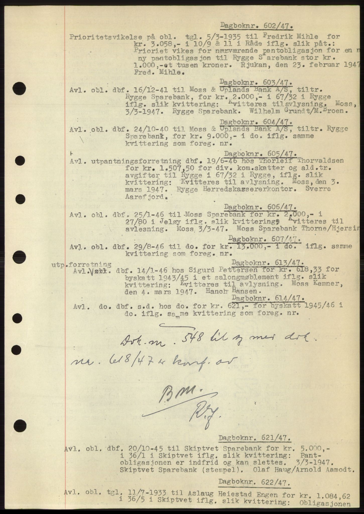 Moss sorenskriveri, SAO/A-10168: Pantebok nr. C10, 1938-1950, Dagboknr: 602/1947