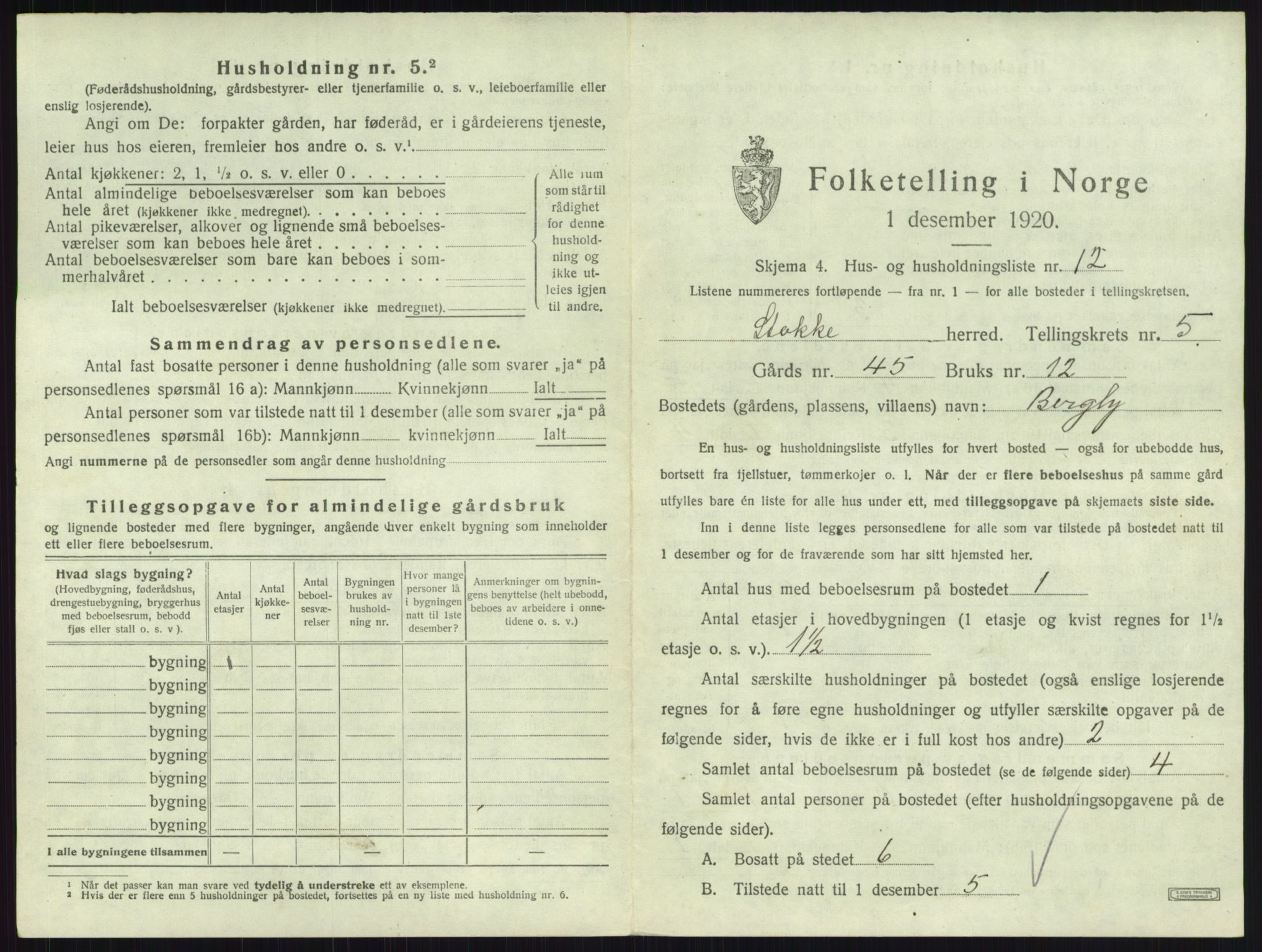 SAKO, Folketelling 1920 for 0720 Stokke herred, 1920, s. 1005