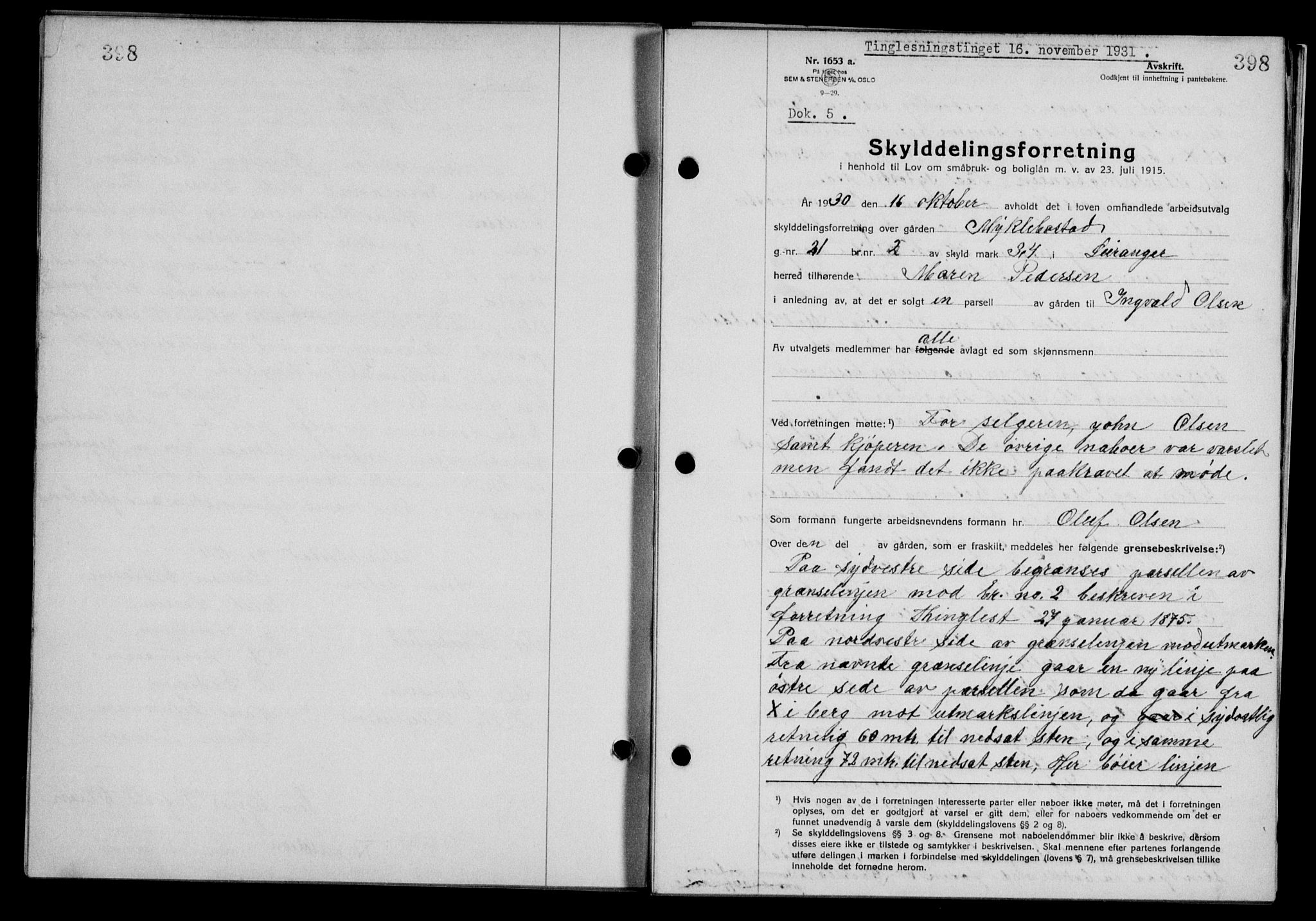 Steigen og Ofoten sorenskriveri, AV/SAT-A-0030/1/2/2C/L0019: Pantebok nr. 22, 1931-1931, Tingl.dato: 16.11.1931