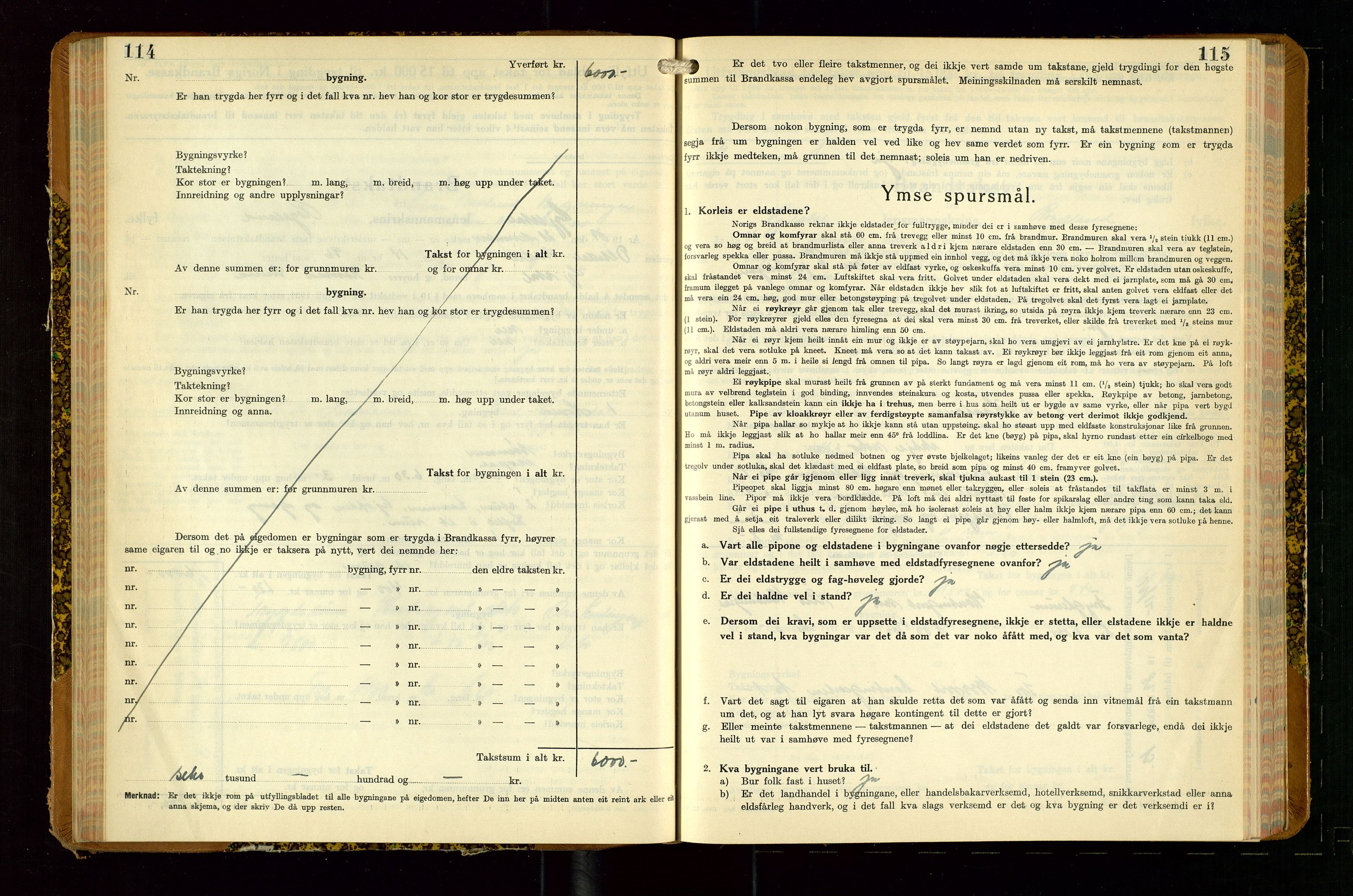 Gjesdal lensmannskontor, AV/SAST-A-100441/Go/L0008: Branntakstskjemaprotokoll, 1937-1955, s. 114-115