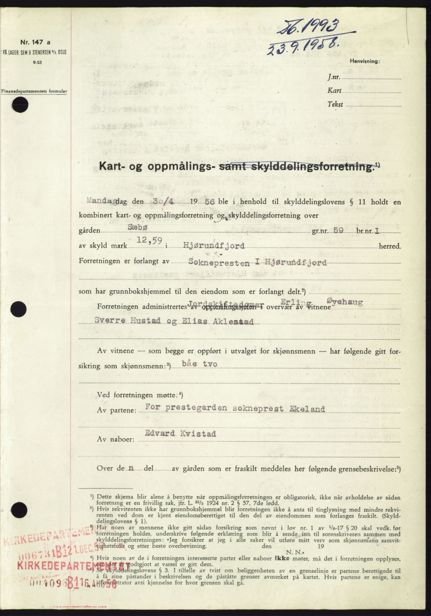 Søre Sunnmøre sorenskriveri, AV/SAT-A-4122/1/2/2C/L0110: Pantebok nr. 36A, 1958-1958, Dagboknr: 1993/1958