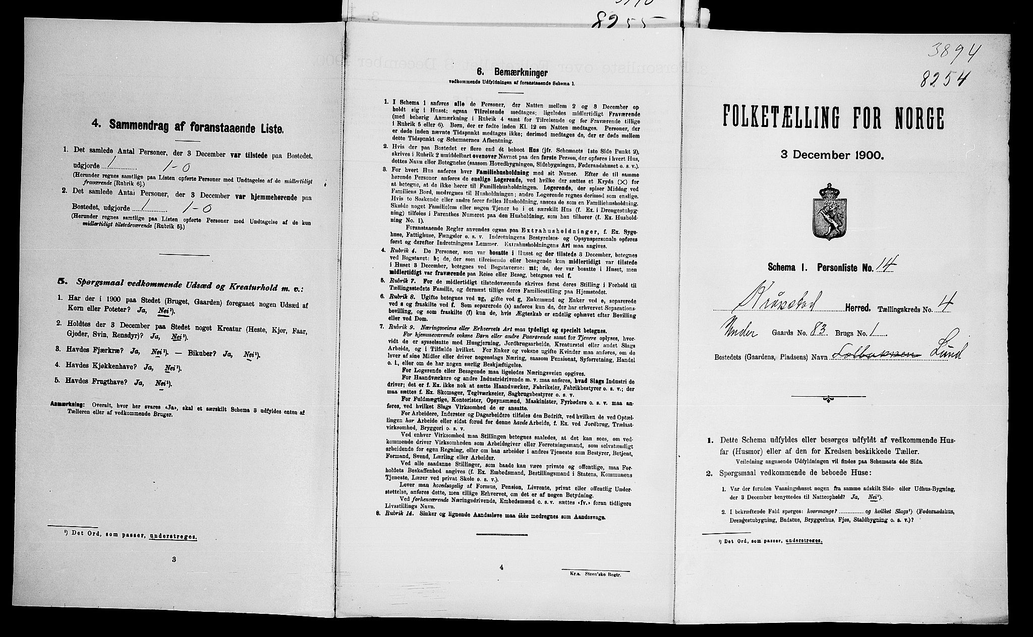 SAO, Folketelling 1900 for 0212 Kråkstad herred, 1900