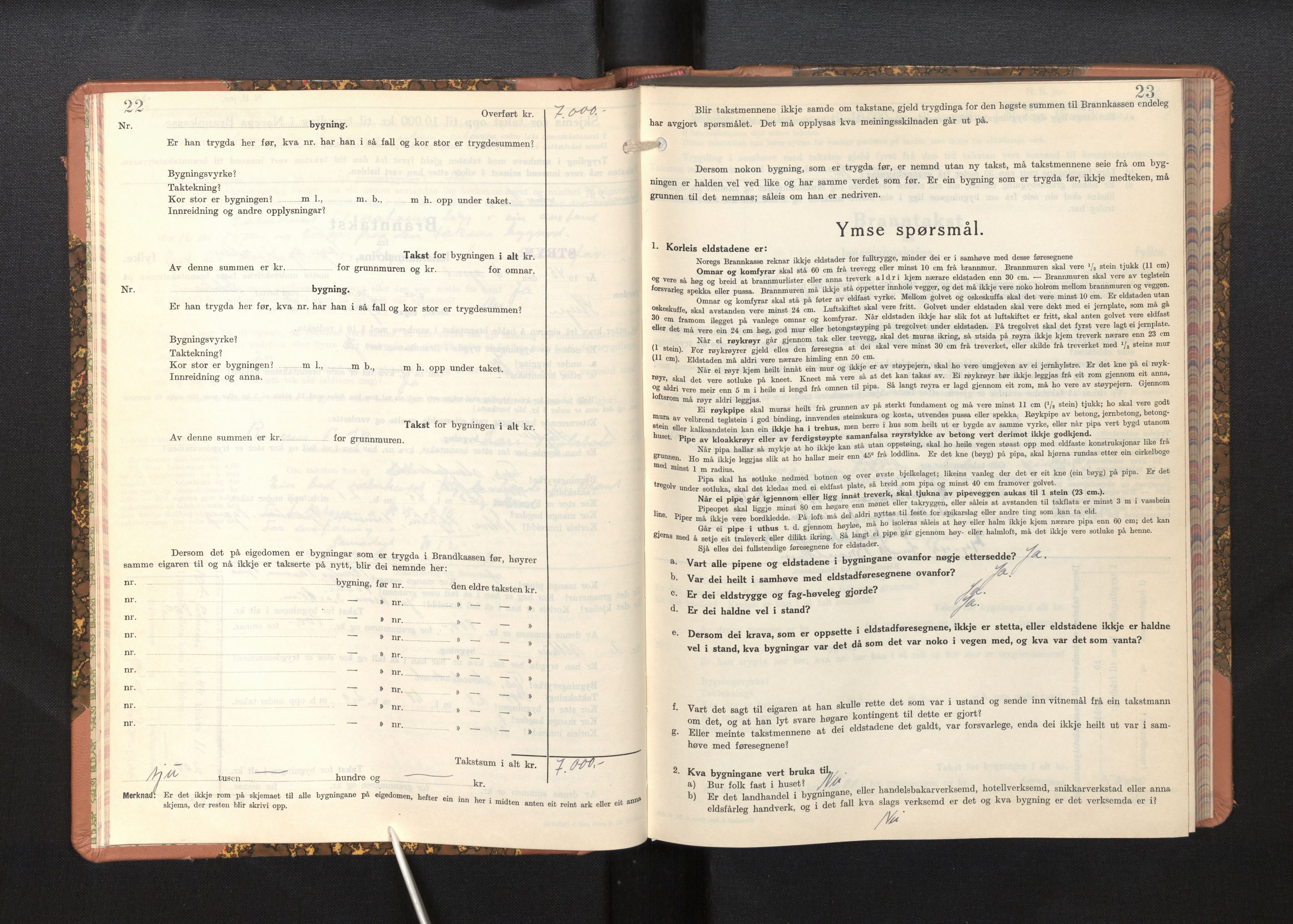Lensmannen i Stryn, SAB/A-30101/0012/L0003: Branntakstprotokoll, skjematakst, 1942-1950, s. 22-23