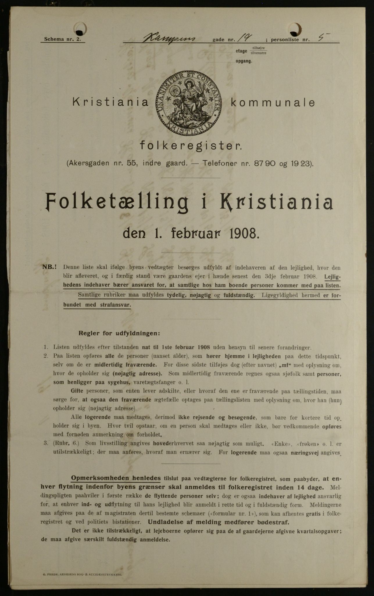 OBA, Kommunal folketelling 1.2.1908 for Kristiania kjøpstad, 1908, s. 42782