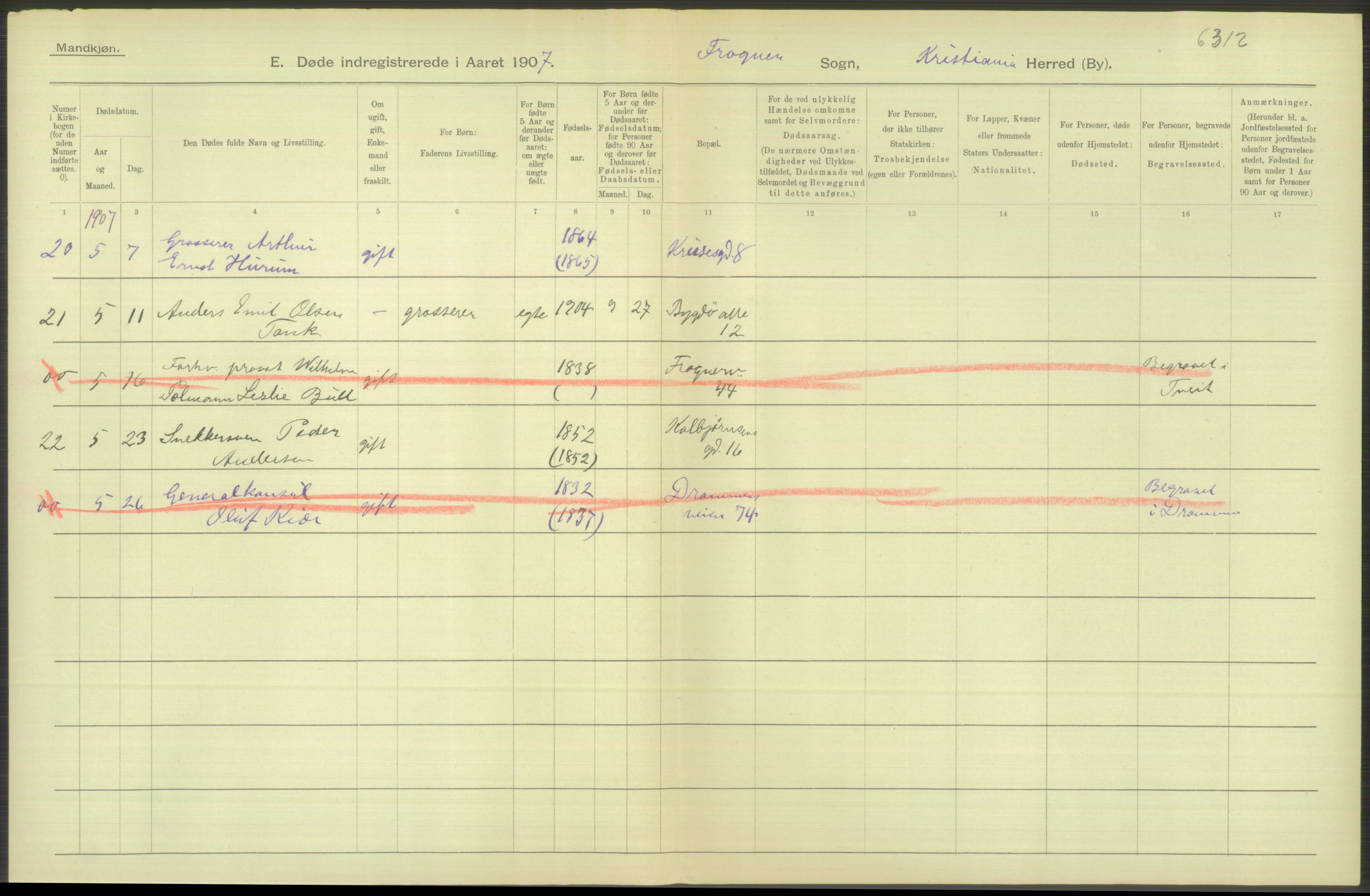 Statistisk sentralbyrå, Sosiodemografiske emner, Befolkning, AV/RA-S-2228/D/Df/Dfa/Dfae/L0010: Kristiania: Døde, dødfødte, 1907, s. 528