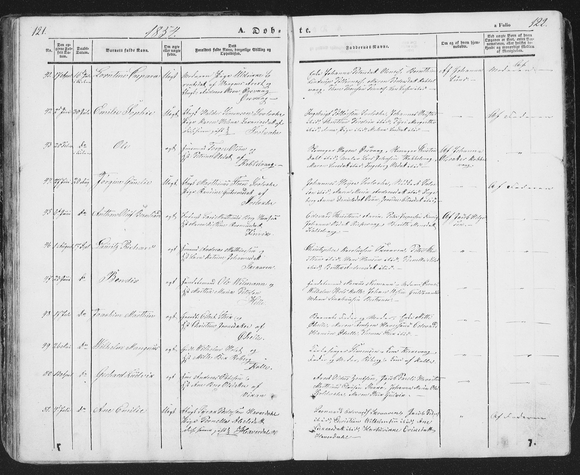 Ministerialprotokoller, klokkerbøker og fødselsregistre - Nordland, SAT/A-1459/874/L1072: Klokkerbok nr. 874C01, 1843-1859, s. 121-122
