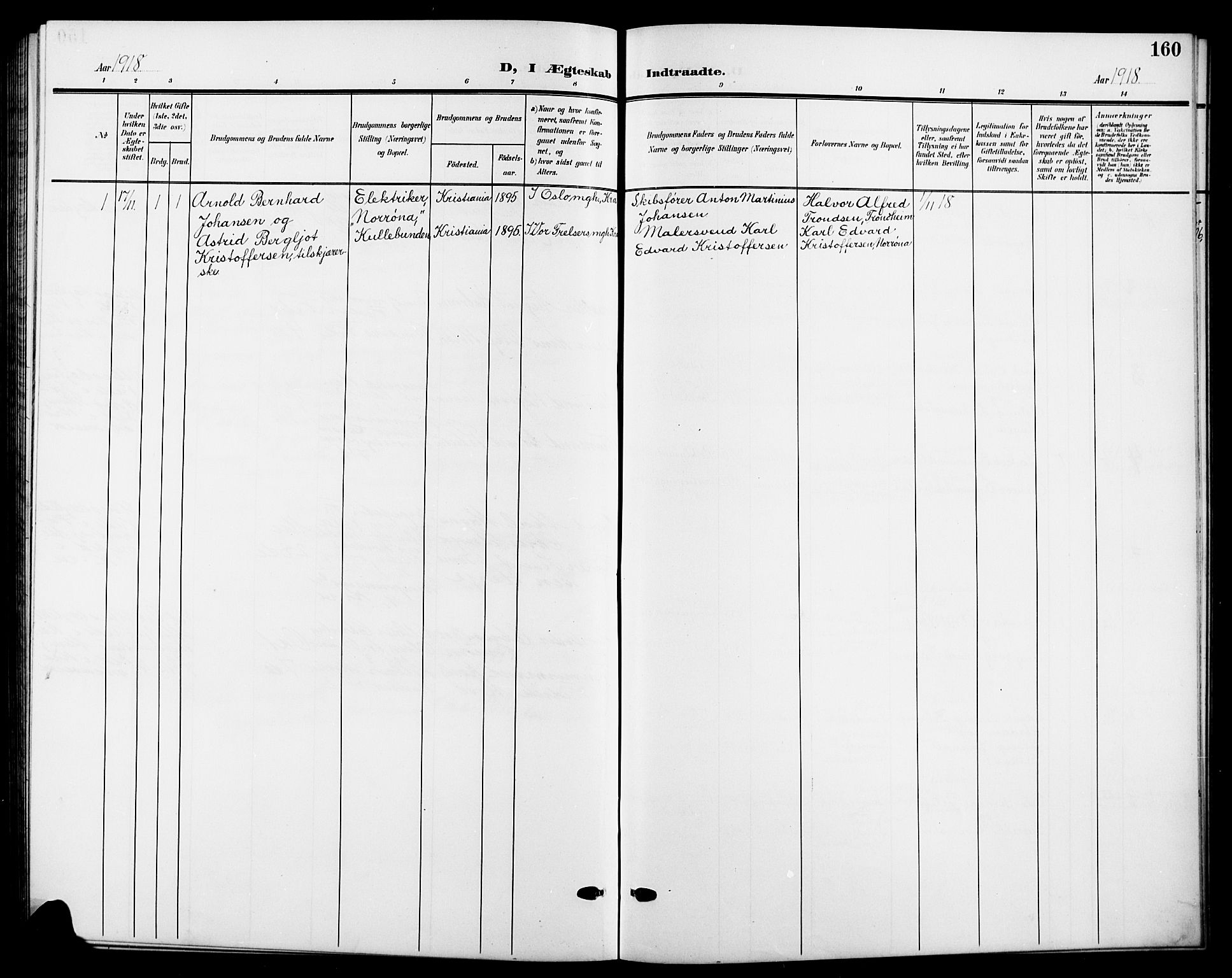 Nesodden prestekontor Kirkebøker, AV/SAO-A-10013/G/Gb/L0001: Klokkerbok nr. II 1, 1905-1924, s. 160