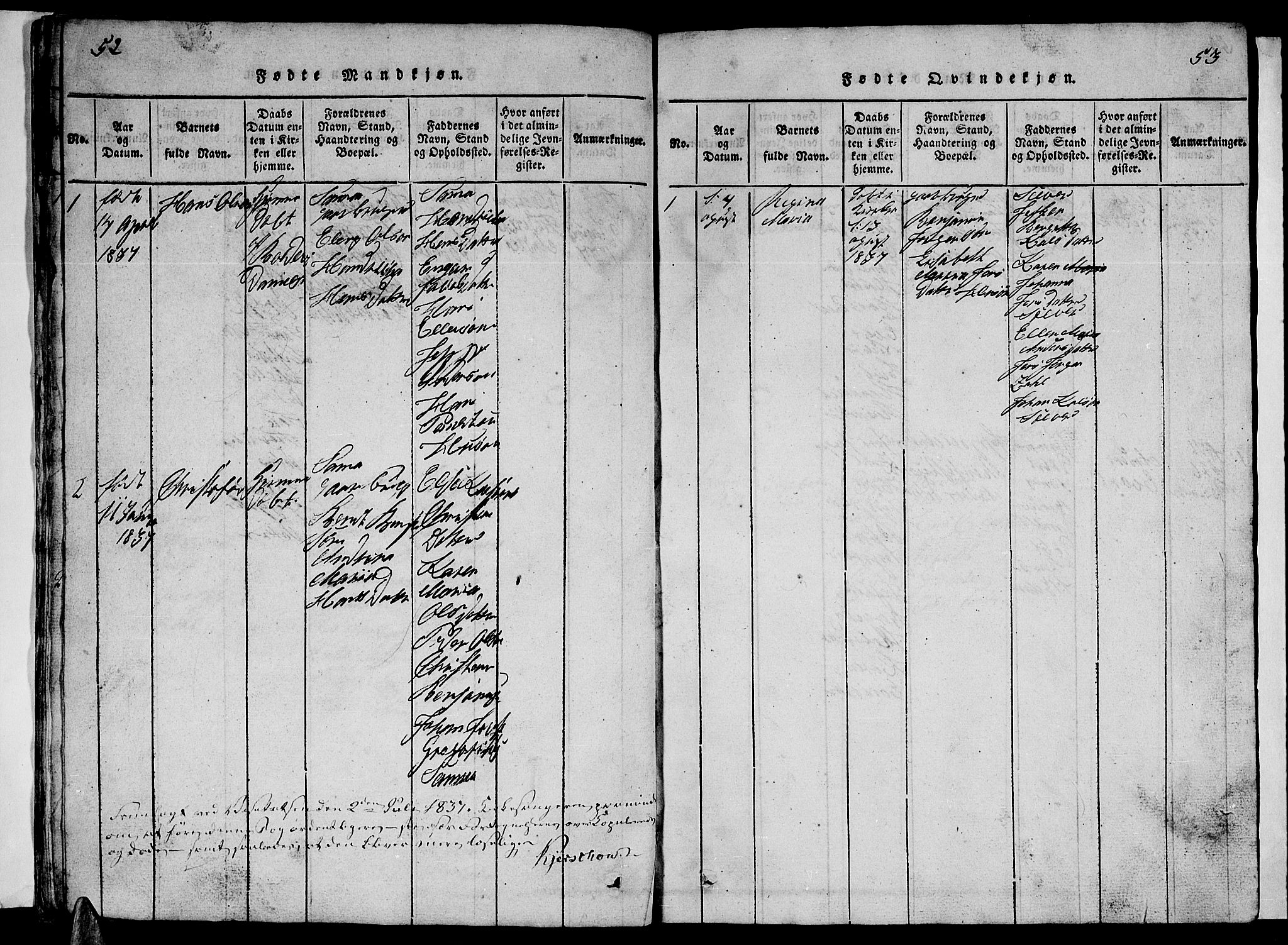 Ministerialprotokoller, klokkerbøker og fødselsregistre - Nordland, AV/SAT-A-1459/840/L0581: Klokkerbok nr. 840C01, 1820-1873, s. 52-53