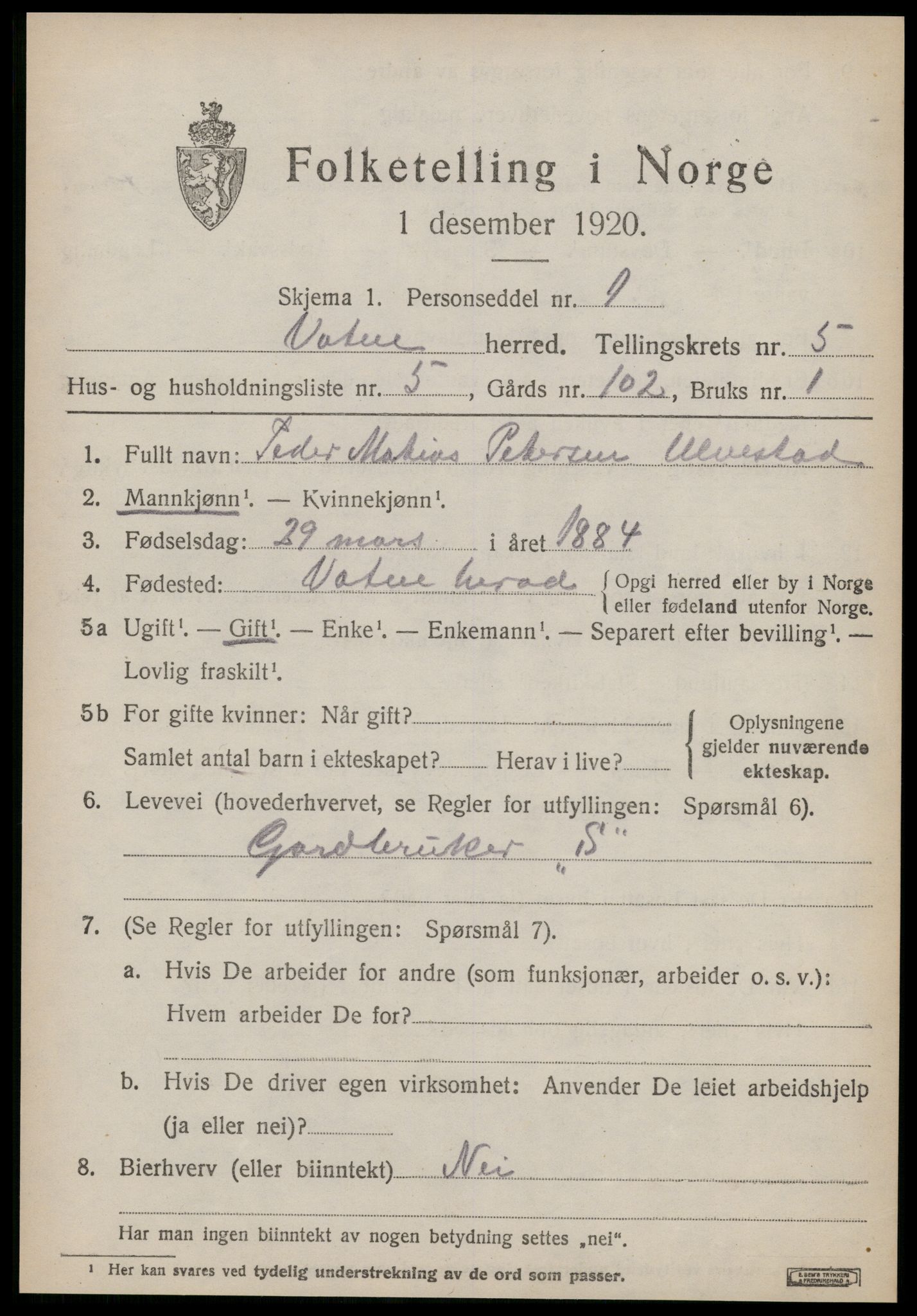 SAT, Folketelling 1920 for 1530 Vatne herred, 1920, s. 2210