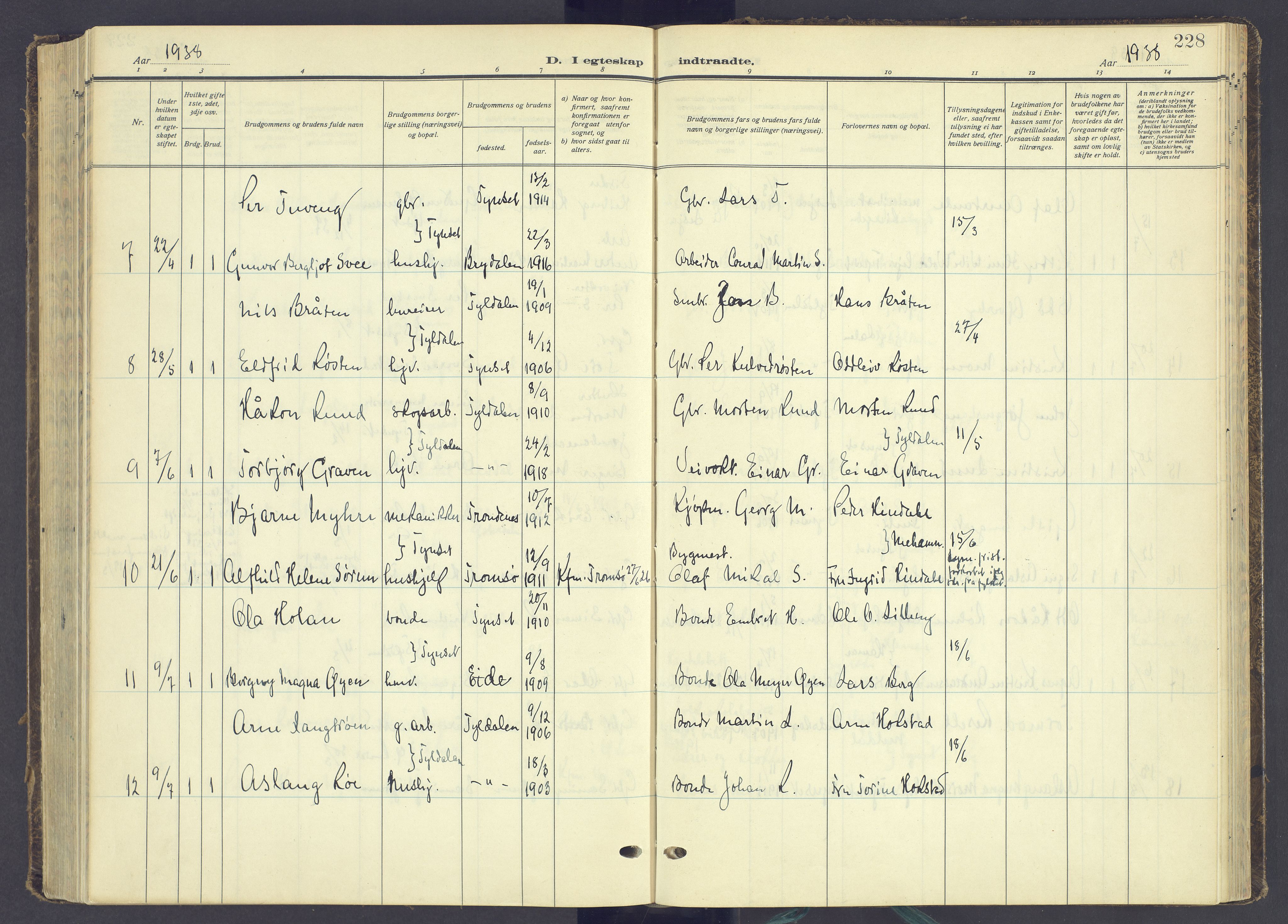 Tynset prestekontor, AV/SAH-PREST-058/H/Ha/Haa/L0027: Ministerialbok nr. 27, 1930-1944, s. 228