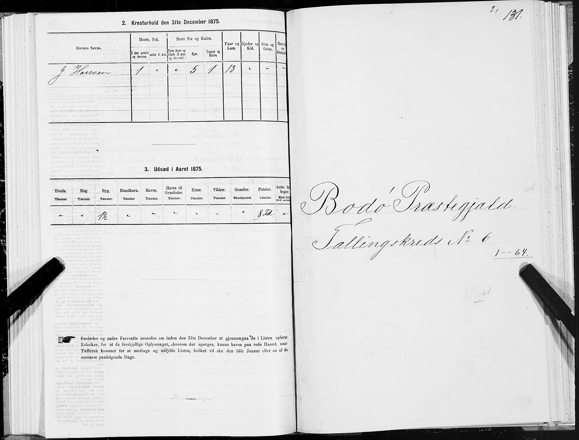 SAT, Folketelling 1875 for 1843L Bodø prestegjeld, Bodø landsokn, 1875, s. 3131