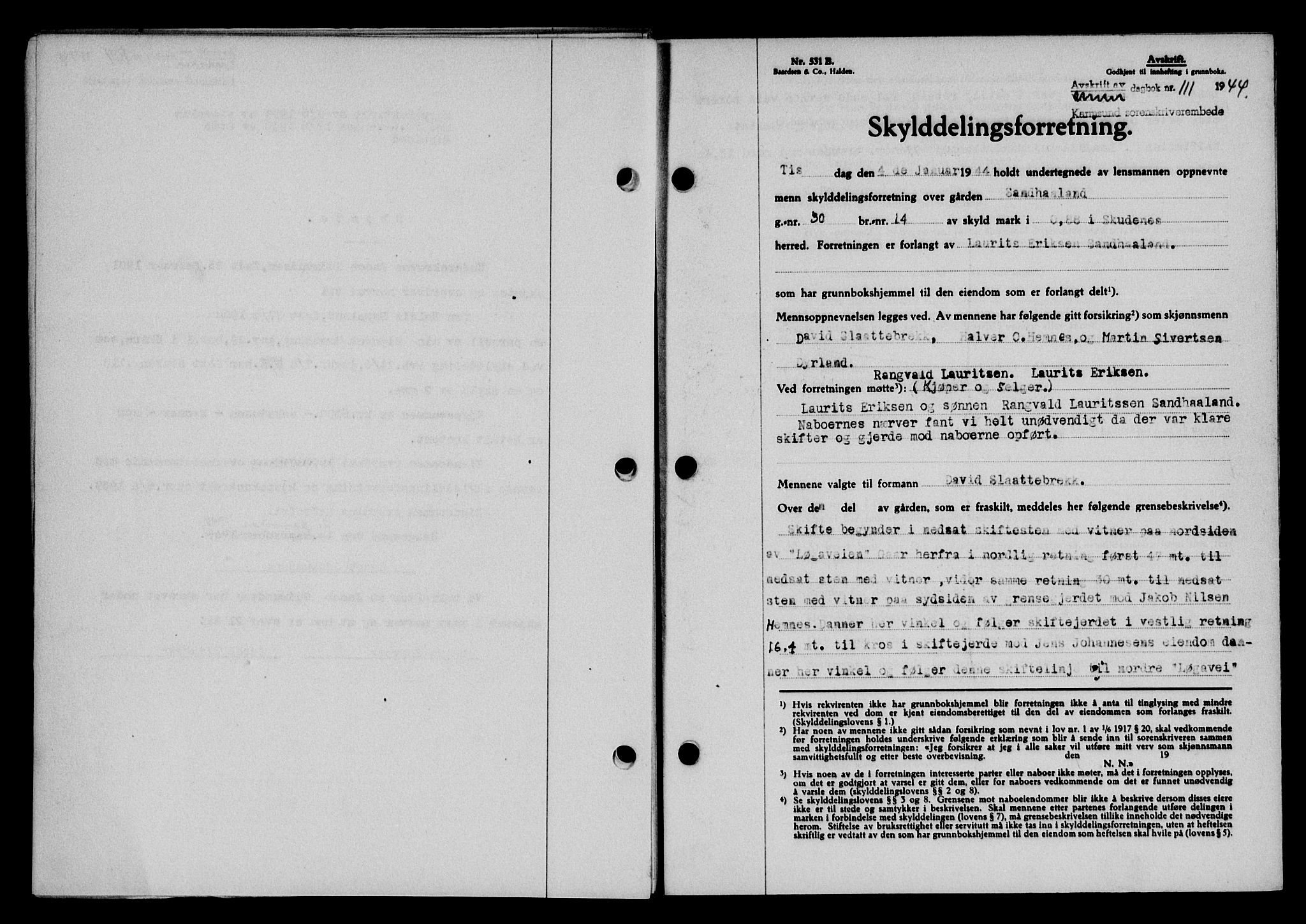 Karmsund sorenskriveri, SAST/A-100311/01/II/IIB/L0081: Pantebok nr. 62A, 1943-1944, Dagboknr: 111/1944