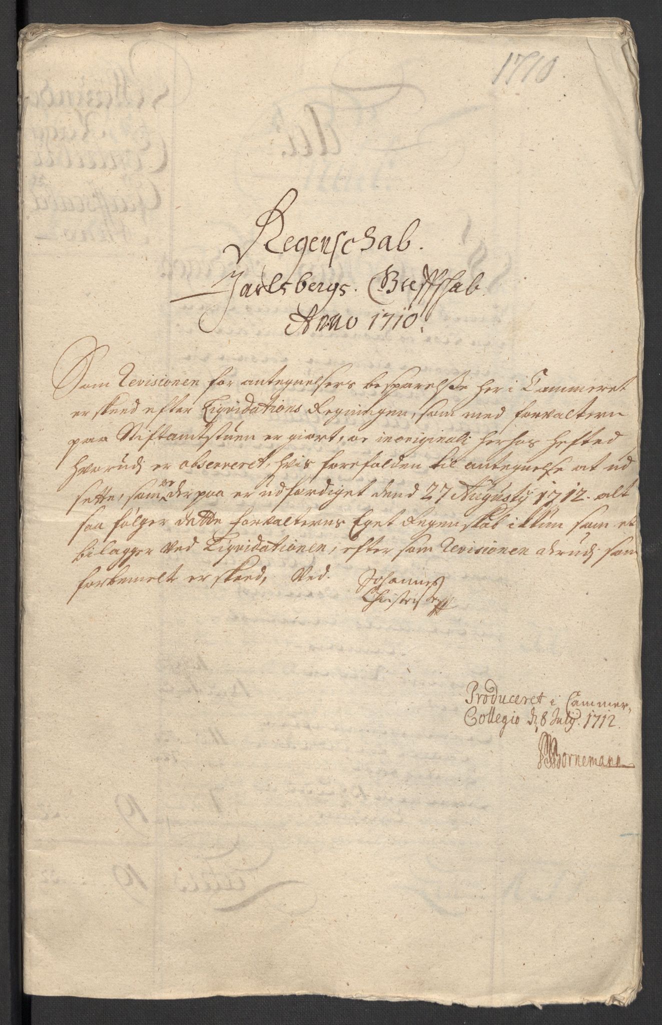 Rentekammeret inntil 1814, Reviderte regnskaper, Fogderegnskap, AV/RA-EA-4092/R32/L1875: Fogderegnskap Jarlsberg grevskap, 1710, s. 3