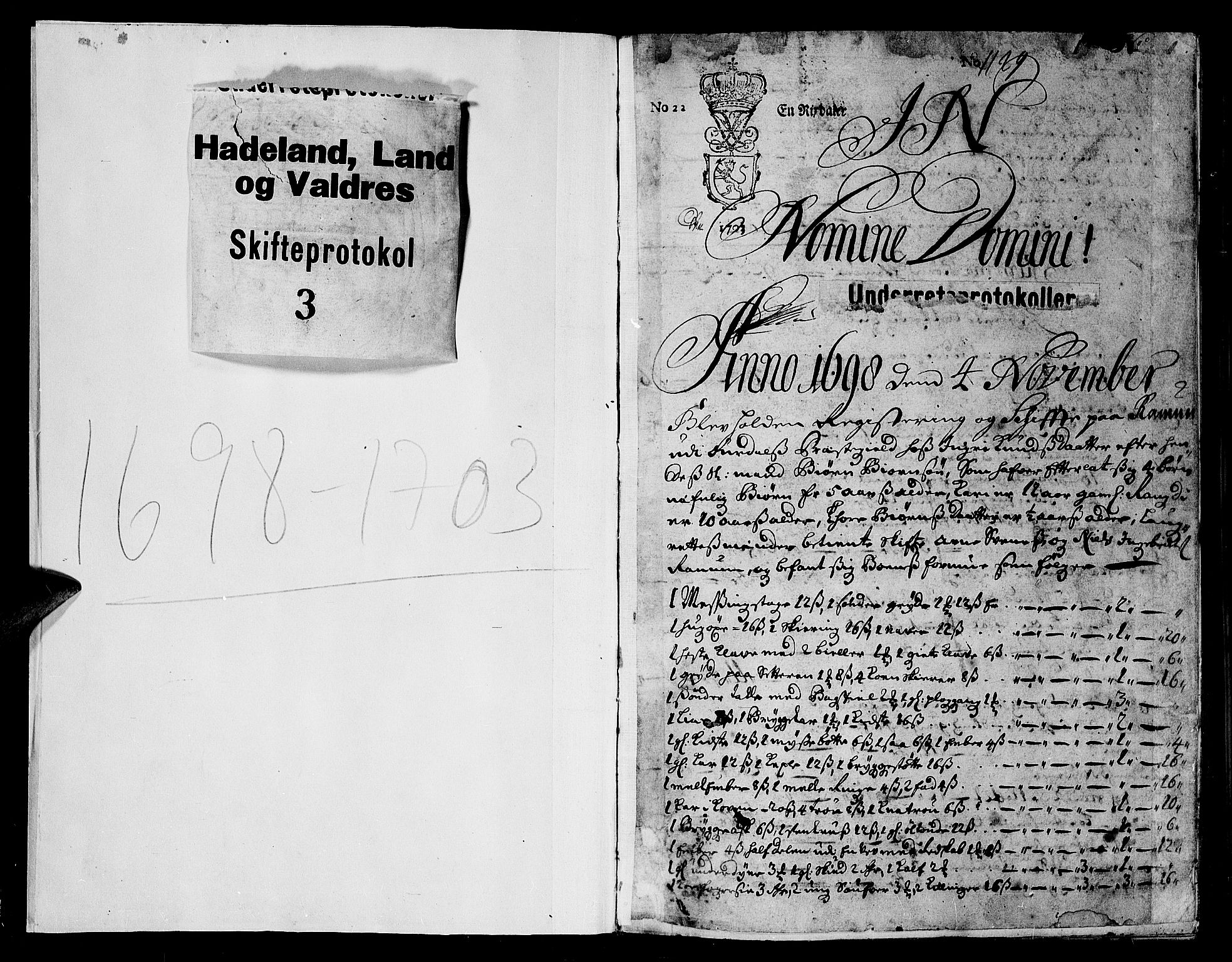 Hadeland, Land og Valdres sorenskriveri, SAH/TING-028/J/Ja/L0003: Skifteprotokoll, 1698-1703