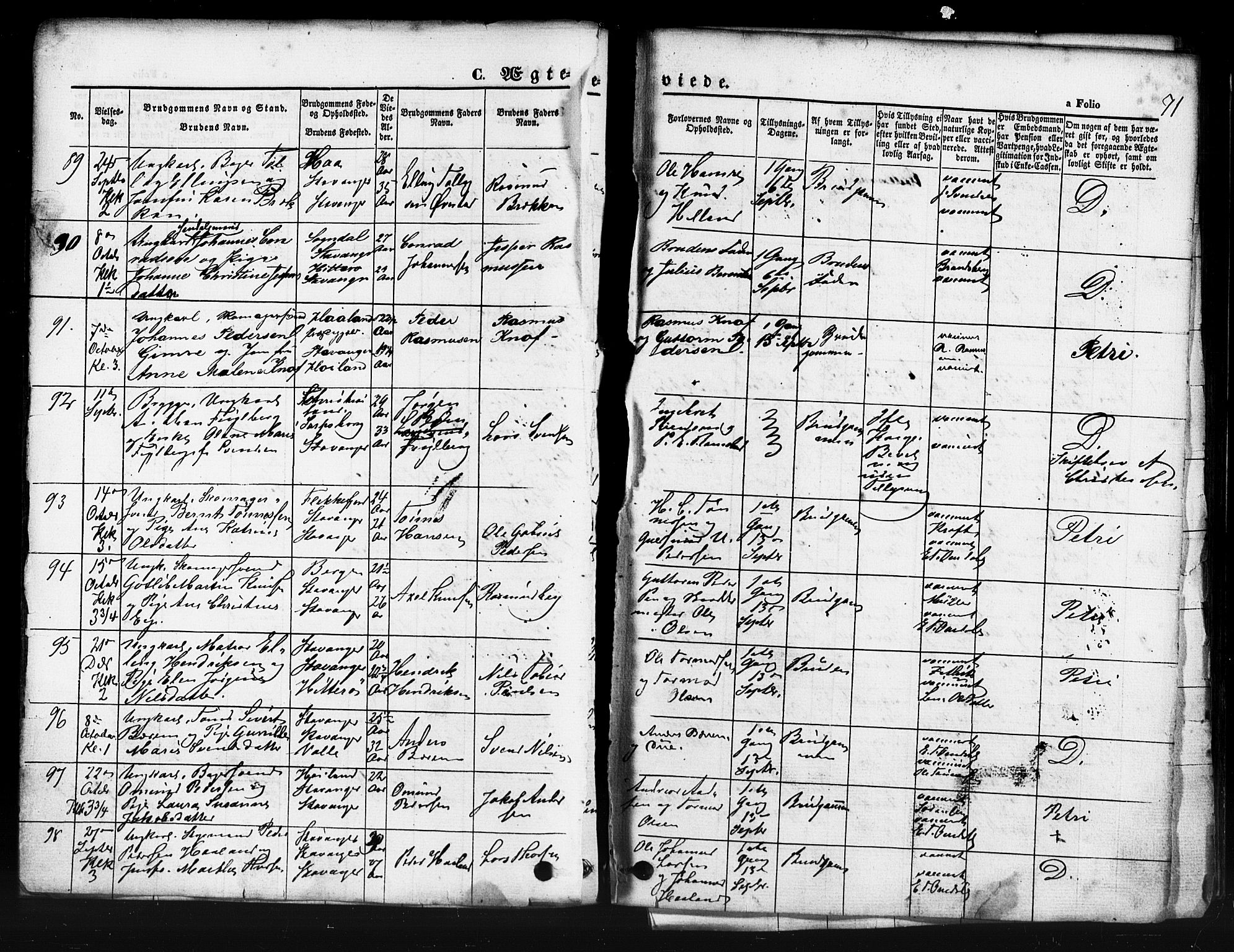 Domkirken sokneprestkontor, AV/SAST-A-101812/001/30/30BB/L0011: Klokkerbok nr. B 11, 1858-1876, s. 71