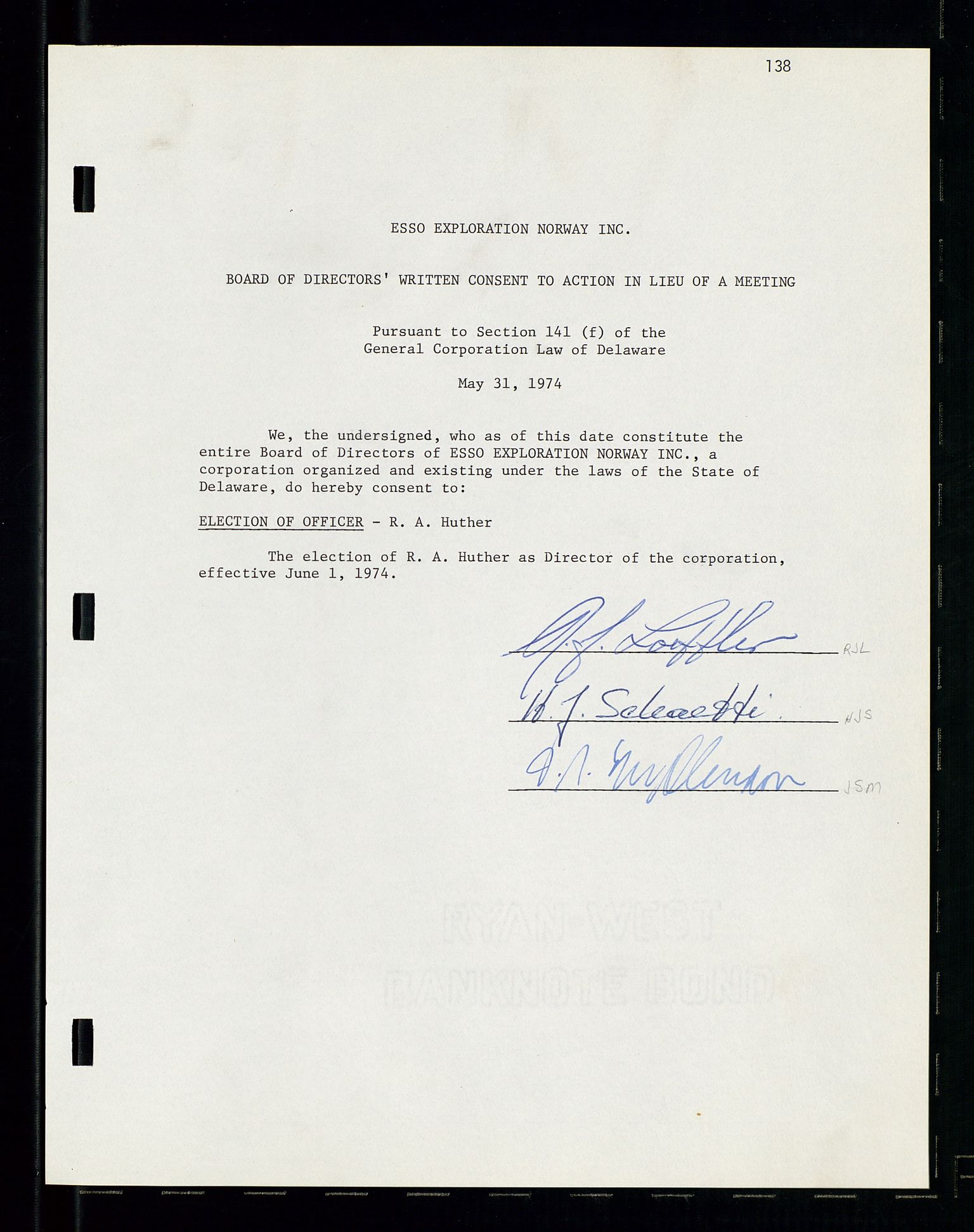 Pa 1512 - Esso Exploration and Production Norway Inc., SAST/A-101917/A/Aa/L0001/0001: Styredokumenter / Corporate records, By-Laws, Board meeting minutes, Incorporations, 1965-1975, s. 138