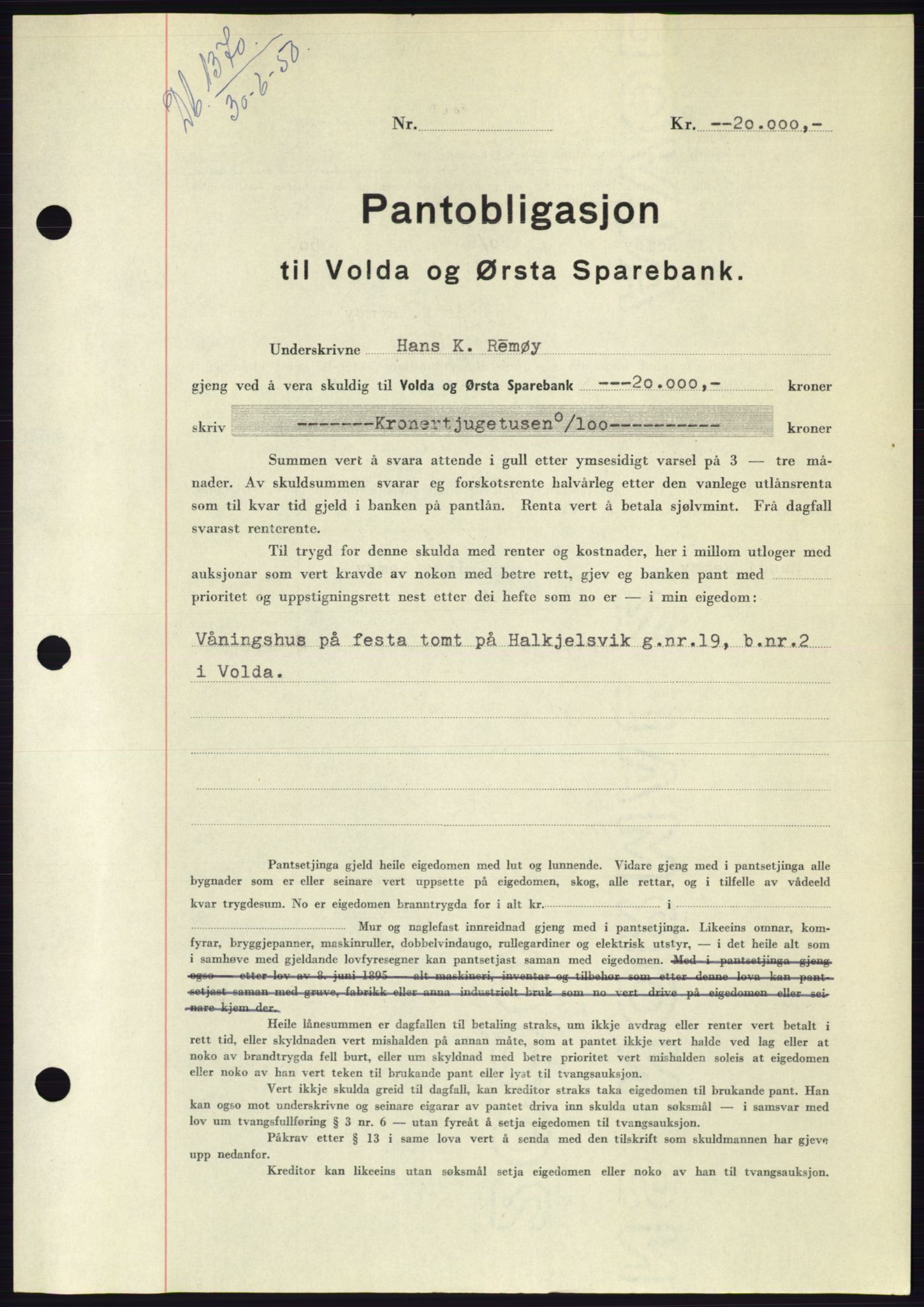 Søre Sunnmøre sorenskriveri, SAT/A-4122/1/2/2C/L0118: Pantebok nr. 6B, 1949-1950, Dagboknr: 1370/1950