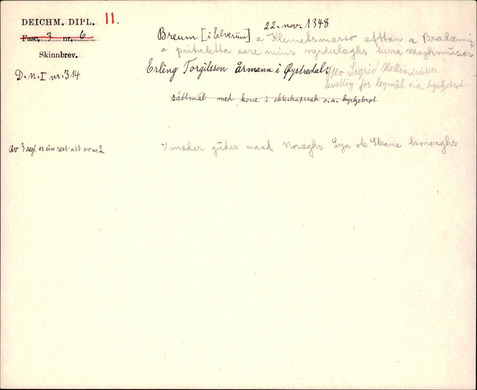 Riksarkivets diplomsamling, AV/RA-EA-5965/F35/F35j/L0001: Regestsedler: Deichmanske diplomer nr. 1-450, s. 27