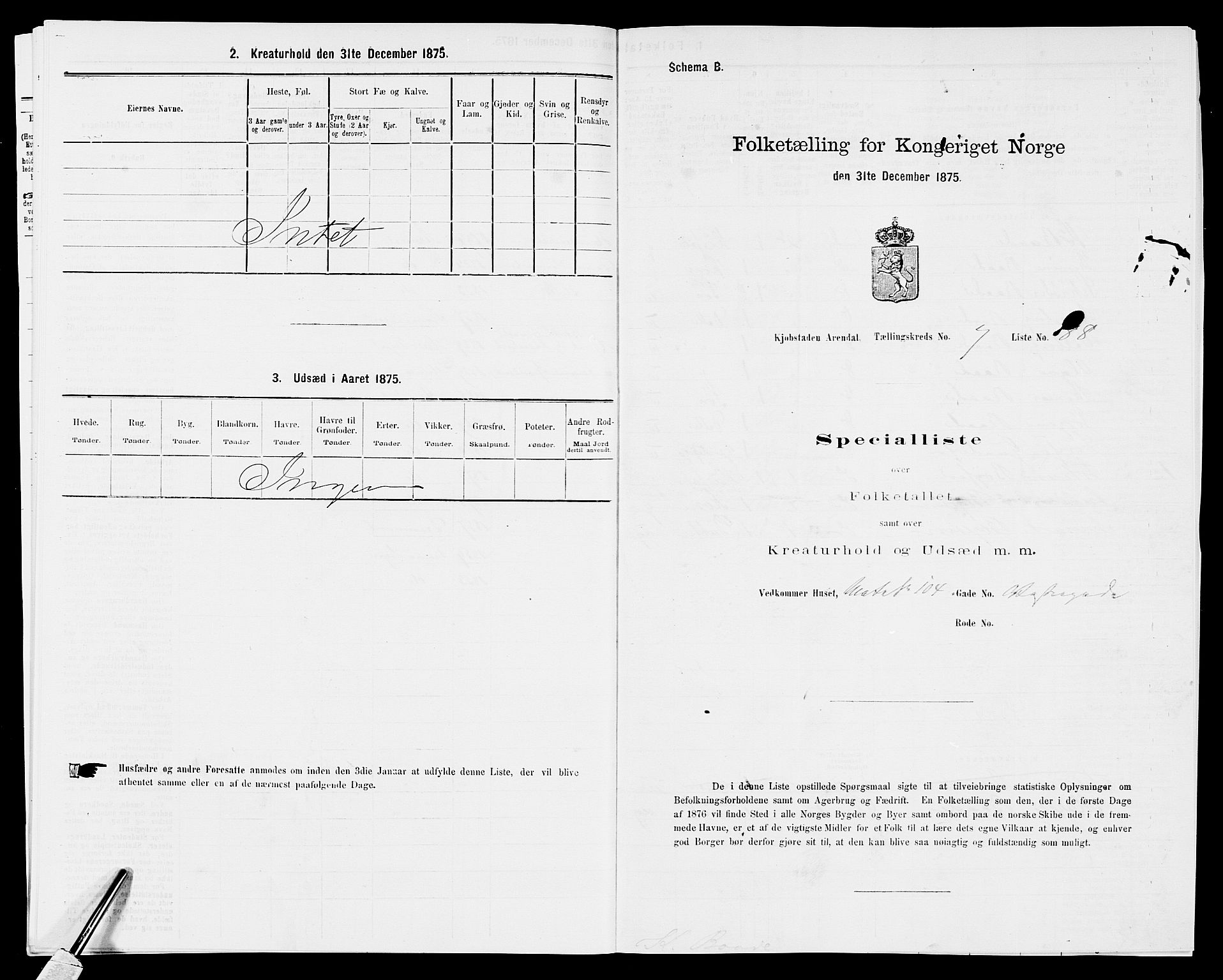 SAK, Folketelling 1875 for 0903P Arendal prestegjeld, 1875, s. 216