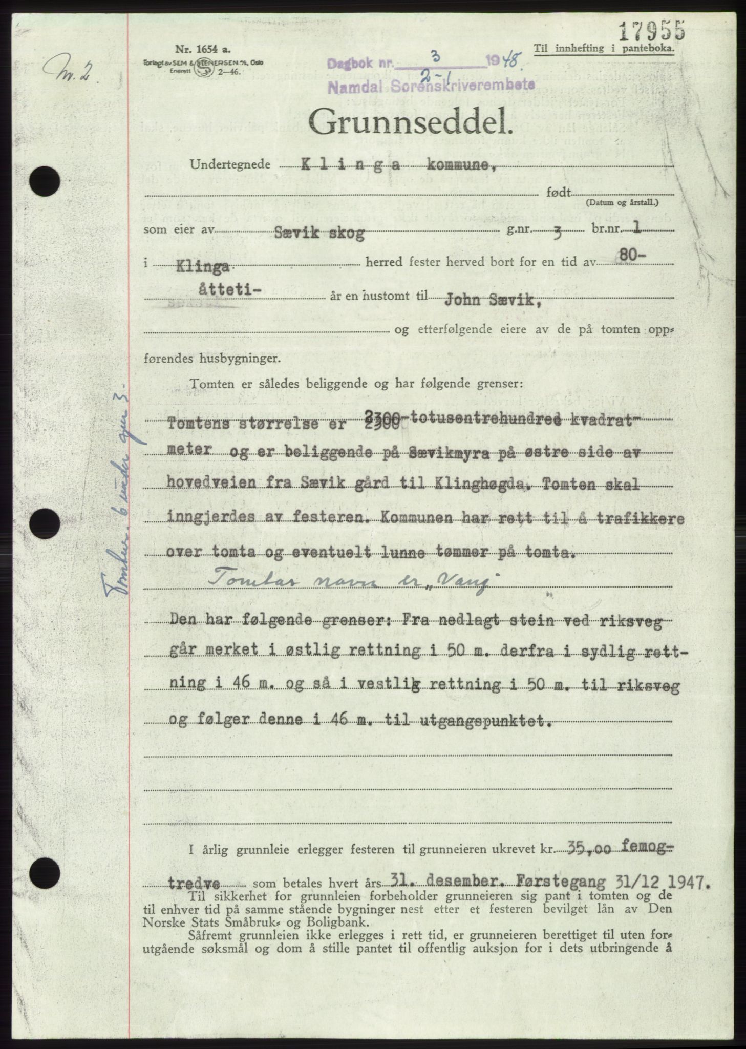 Namdal sorenskriveri, SAT/A-4133/1/2/2C: Pantebok nr. -, 1947-1948, Dagboknr: 3/1948