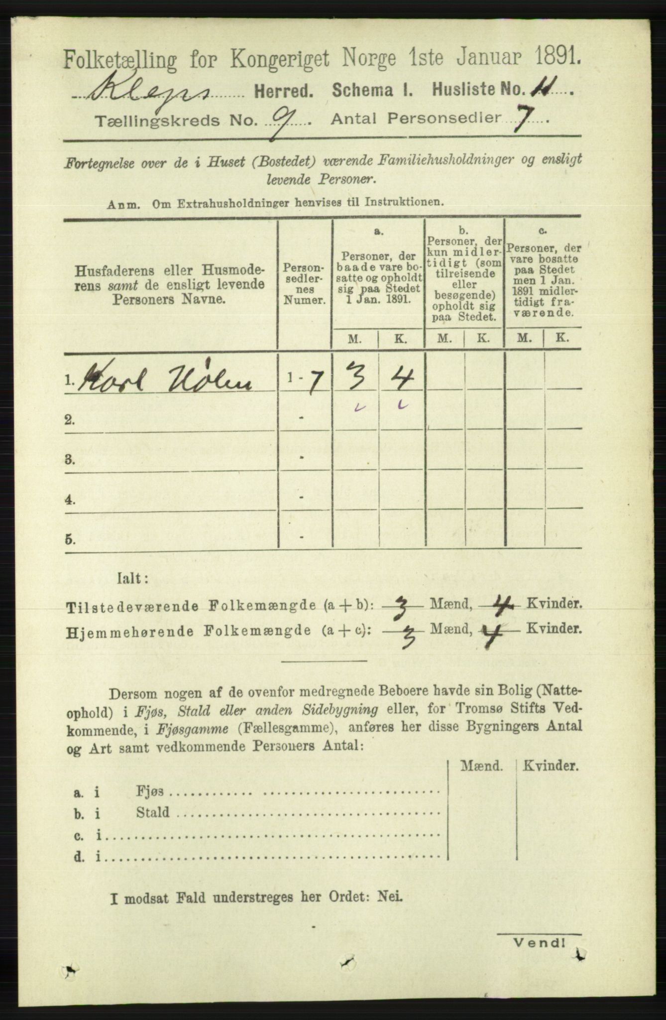 RA, Folketelling 1891 for 1120 Klepp herred, 1891, s. 2719