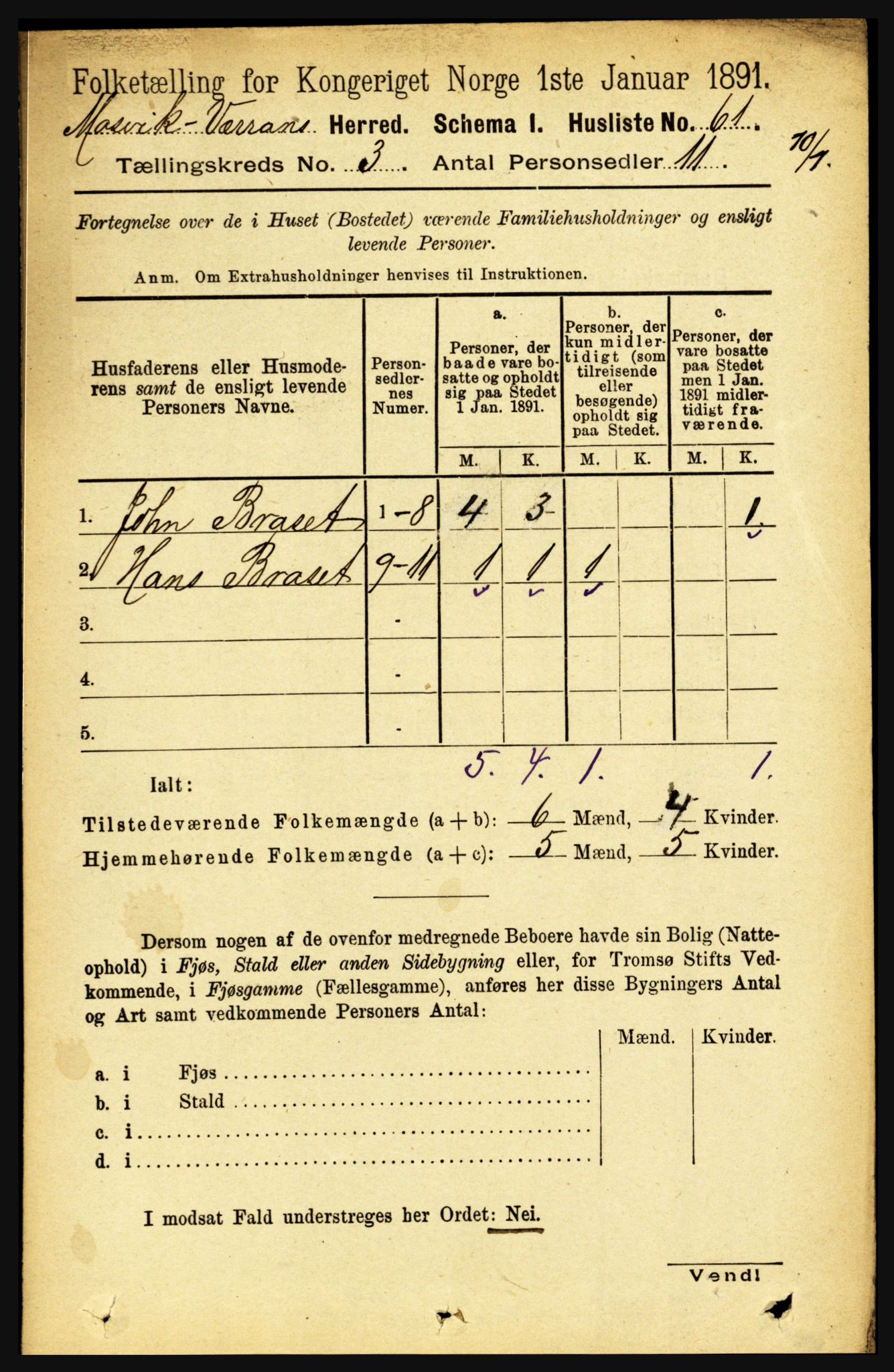 RA, Folketelling 1891 for 1723 Mosvik og Verran herred, 1891, s. 933