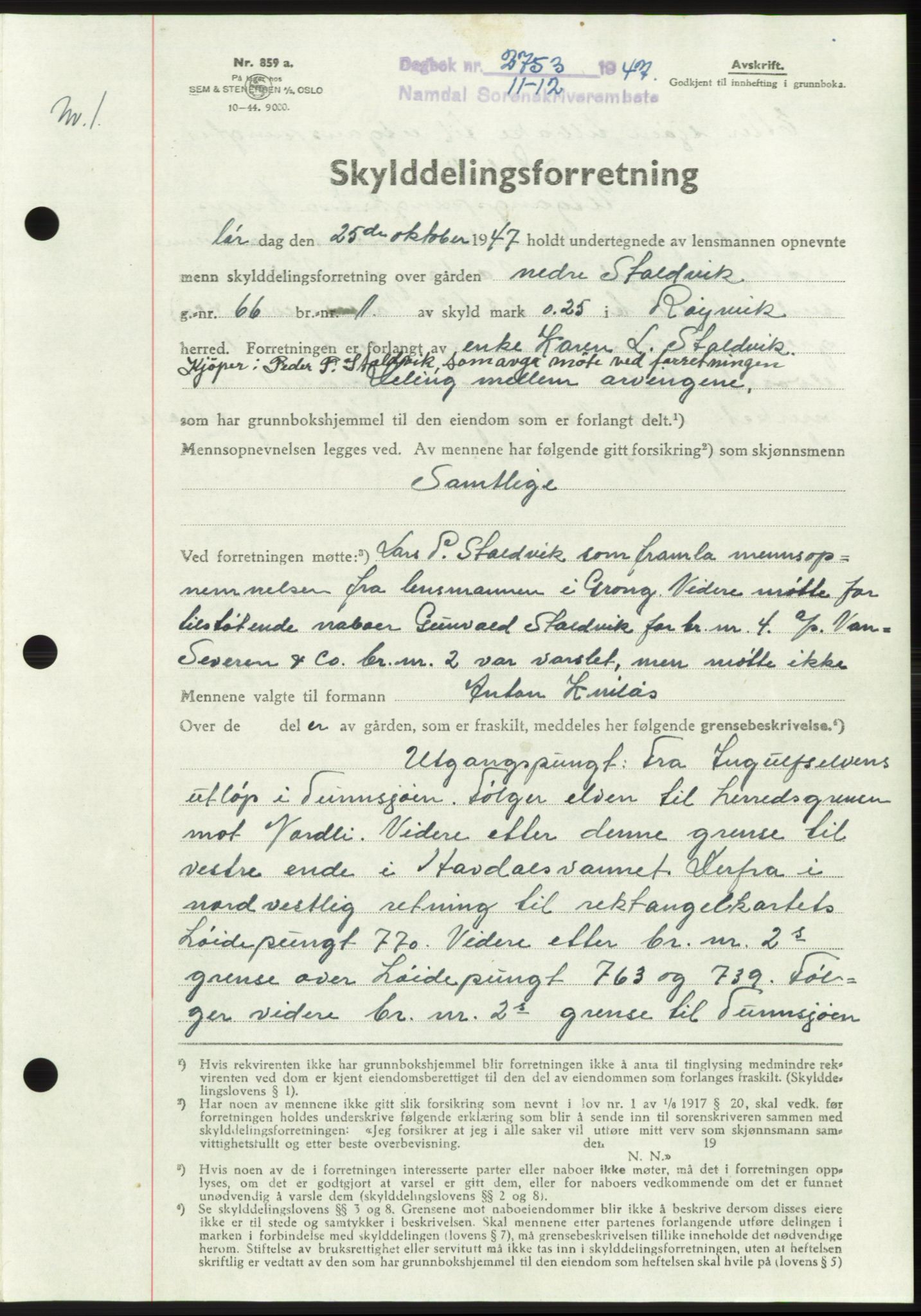 Namdal sorenskriveri, SAT/A-4133/1/2/2C: Pantebok nr. -, 1947-1948, Dagboknr: 2753/1947