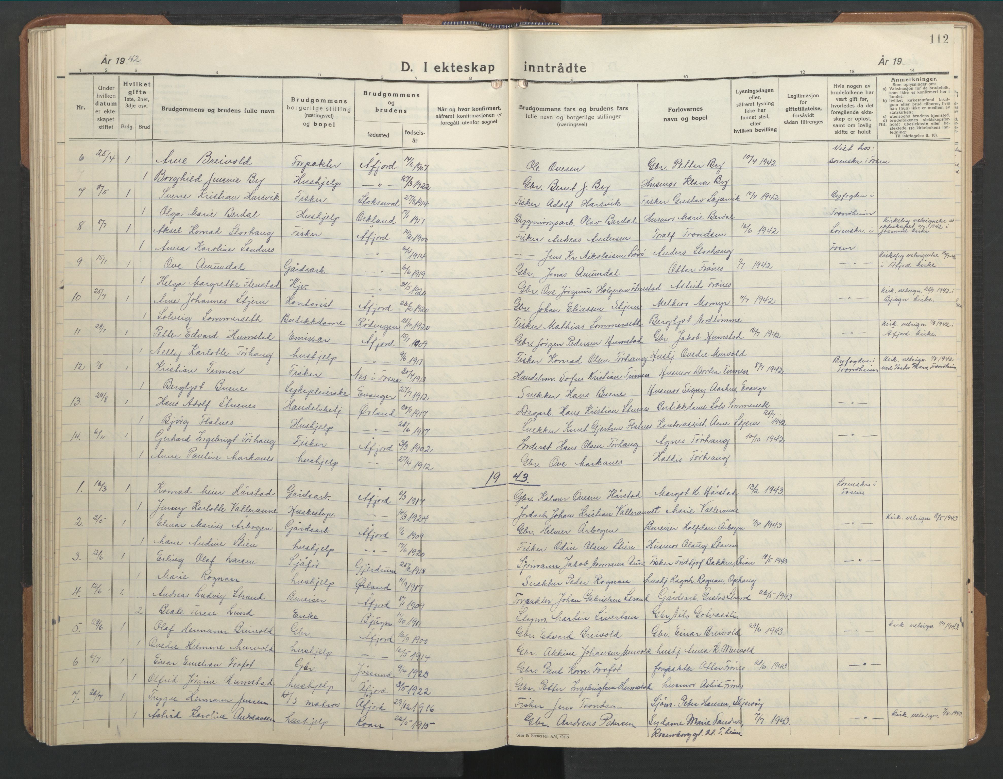 Ministerialprotokoller, klokkerbøker og fødselsregistre - Sør-Trøndelag, SAT/A-1456/655/L0690: Klokkerbok nr. 655C06, 1937-1950, s. 112