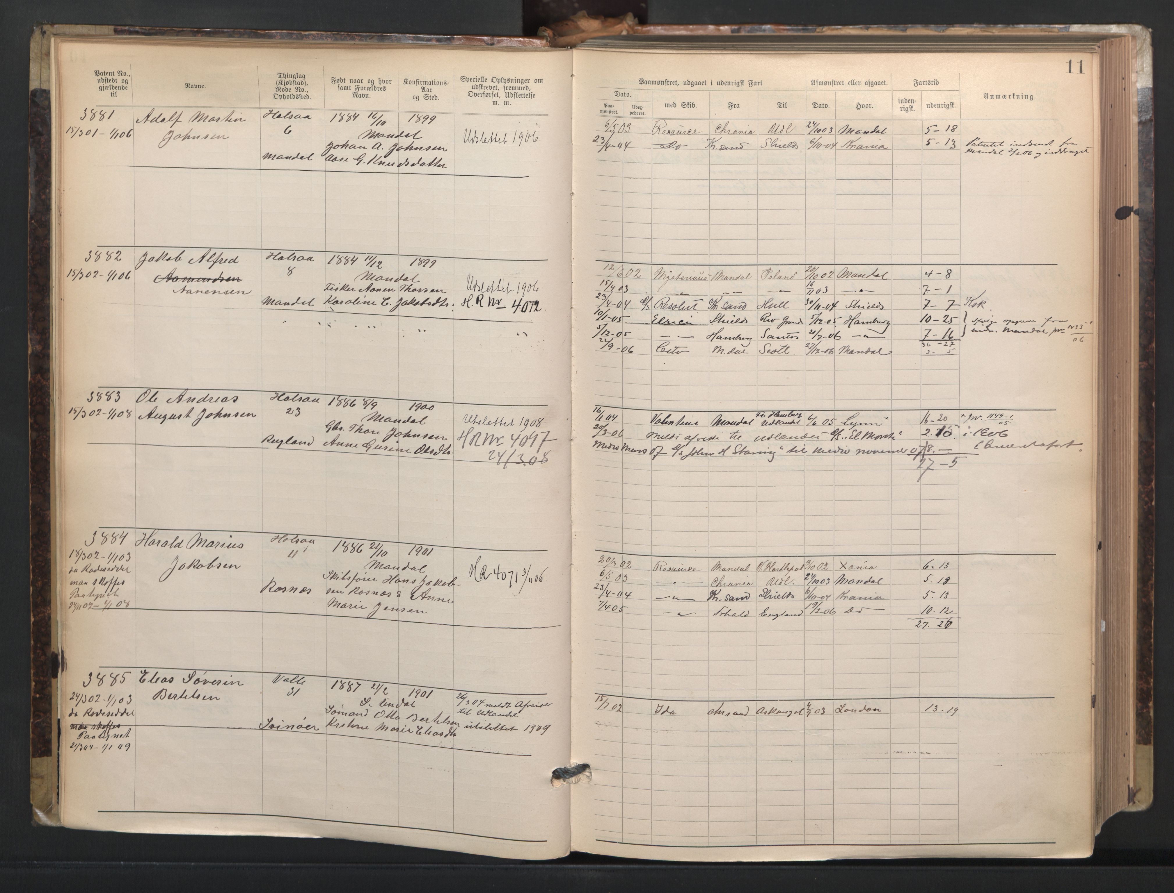 Mandal mønstringskrets, AV/SAK-2031-0016/F/Fa/L0003: Annotasjonsrulle nr 3831-4730 med register, L-5, 1900-1948, s. 35