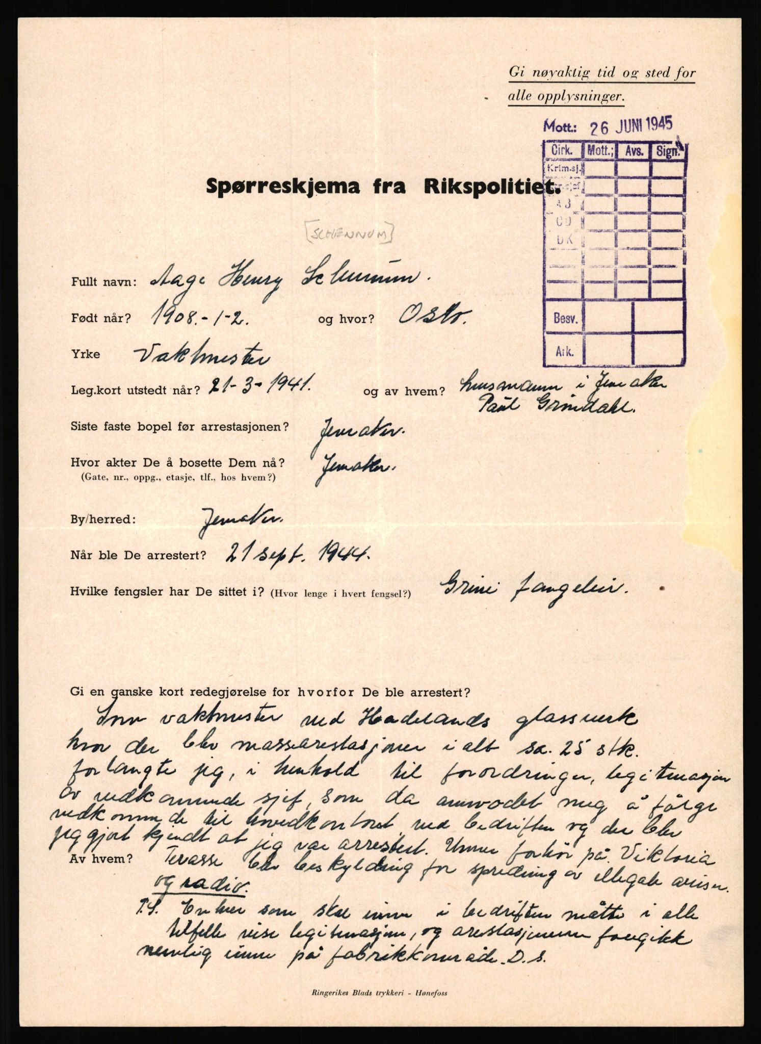 Rikspolitisjefen, AV/RA-S-1560/L/L0015: Scharff, Carlo Max - Stephensen, Gudrun, 1940-1945, s. 3