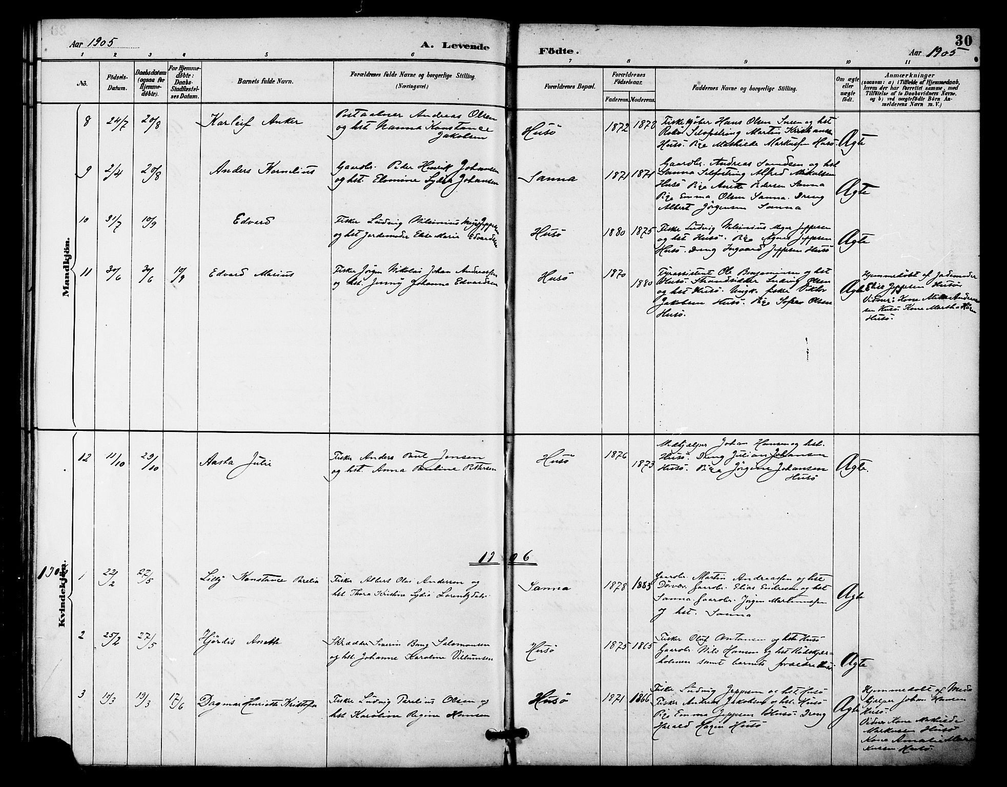 Ministerialprotokoller, klokkerbøker og fødselsregistre - Nordland, SAT/A-1459/840/L0580: Ministerialbok nr. 840A02, 1887-1909, s. 30