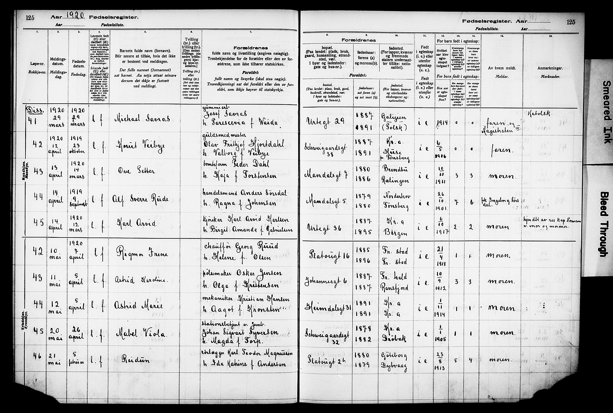 Grønland prestekontor Kirkebøker, AV/SAO-A-10848/J/Ja/L0001: Fødselsregister nr. 1, 1916-1922, s. 125