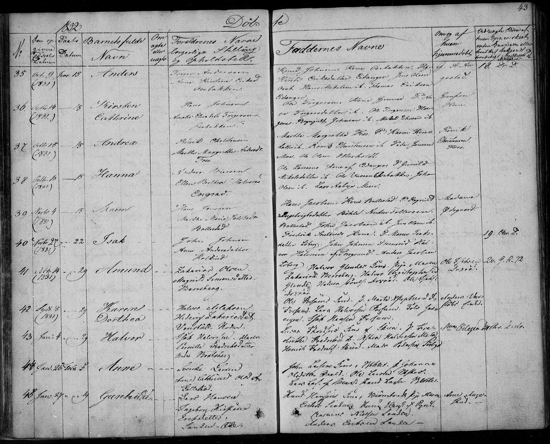 Gjerpen kirkebøker, AV/SAKO-A-265/F/Fa/L0006: Ministerialbok nr. I 6, 1829-1834, s. 43