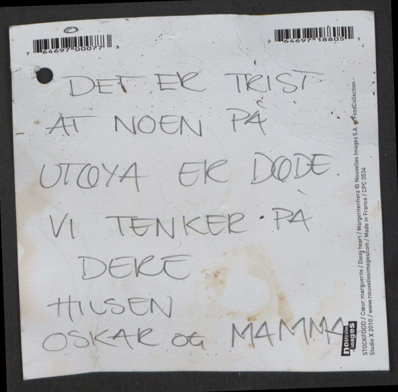 Minnemateriale etter 22.07.2011, RA/S-6313/02/F/Fa/L0003/0001: Utvika, bussholdeplassen ved Lien gård / Hilsener, tekst, 2011