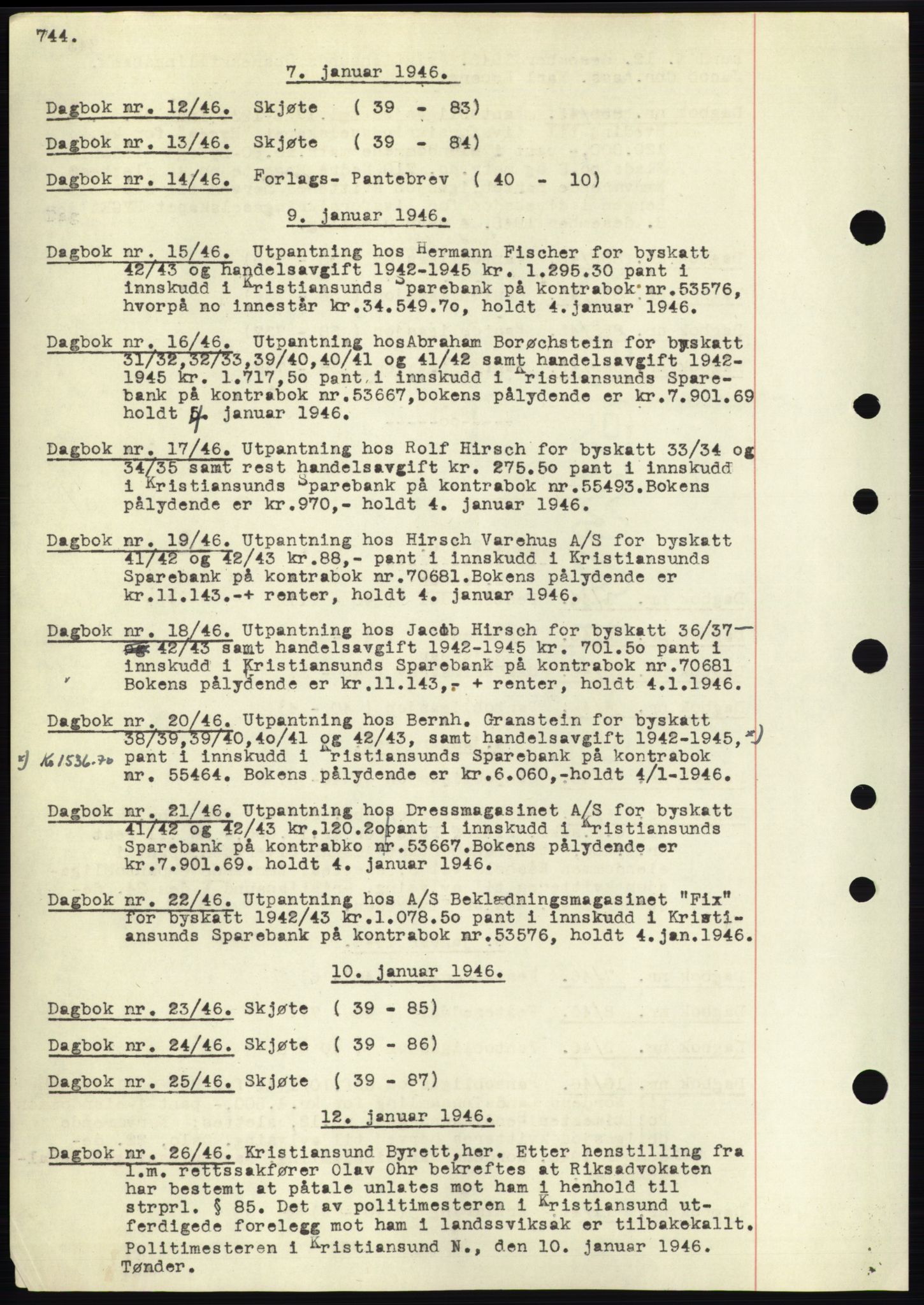Kristiansund byfogd, AV/SAT-A-4587/A/27: Pantebok nr. 32b, 1945-1950, Dagboknr: 12/1946