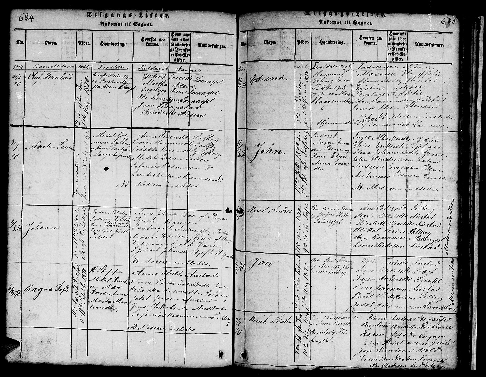 Ministerialprotokoller, klokkerbøker og fødselsregistre - Nord-Trøndelag, AV/SAT-A-1458/731/L0310: Klokkerbok nr. 731C01, 1816-1874, s. 634-635