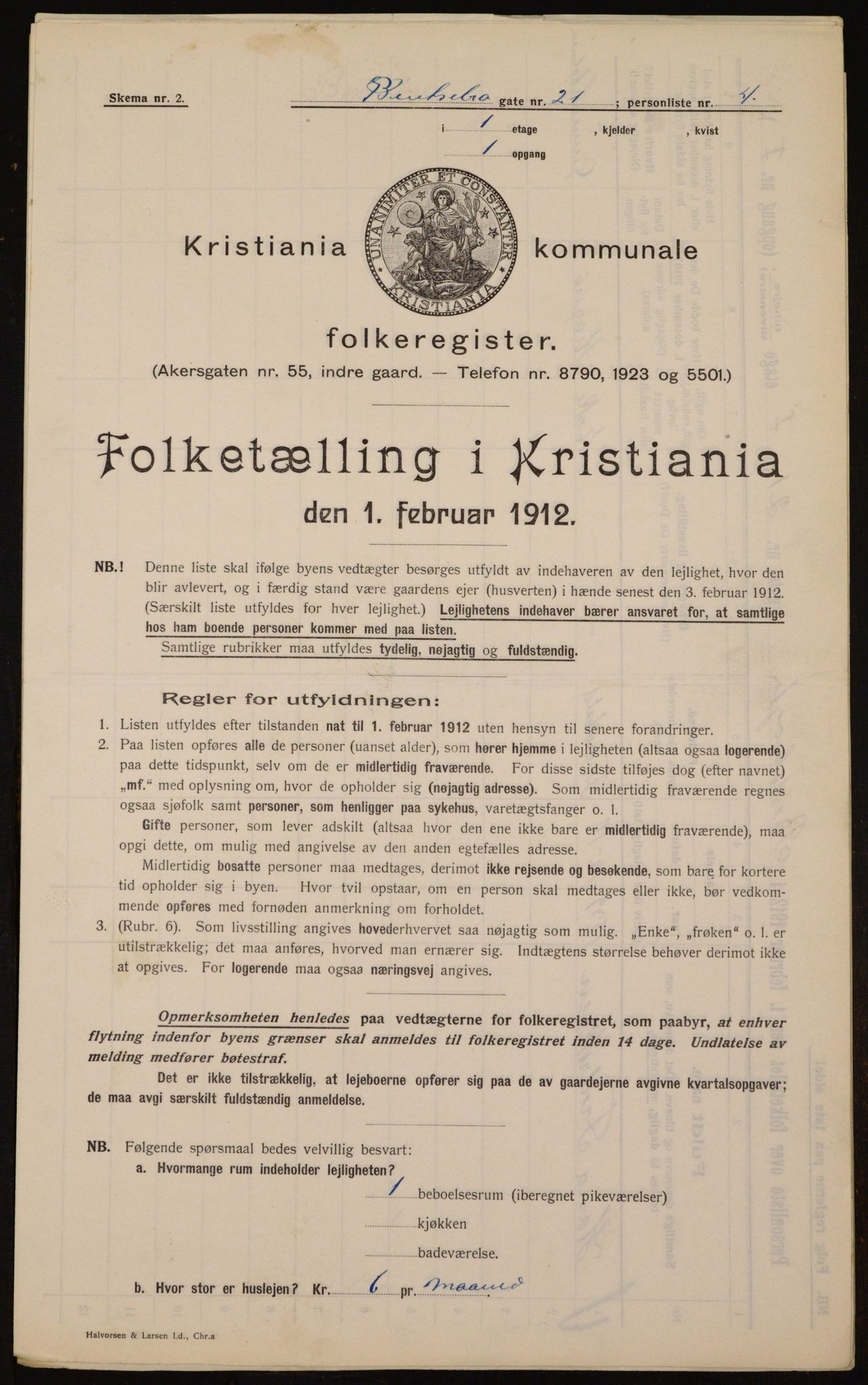 OBA, Kommunal folketelling 1.2.1912 for Kristiania, 1912, s. 3477