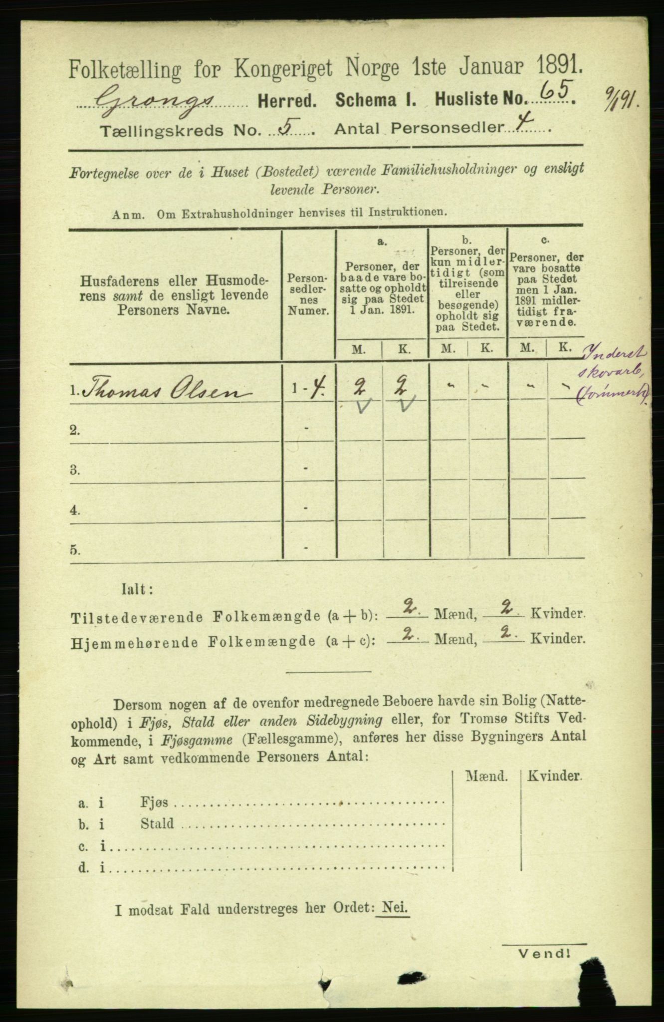 RA, Folketelling 1891 for 1742 Grong herred, 1891, s. 1868