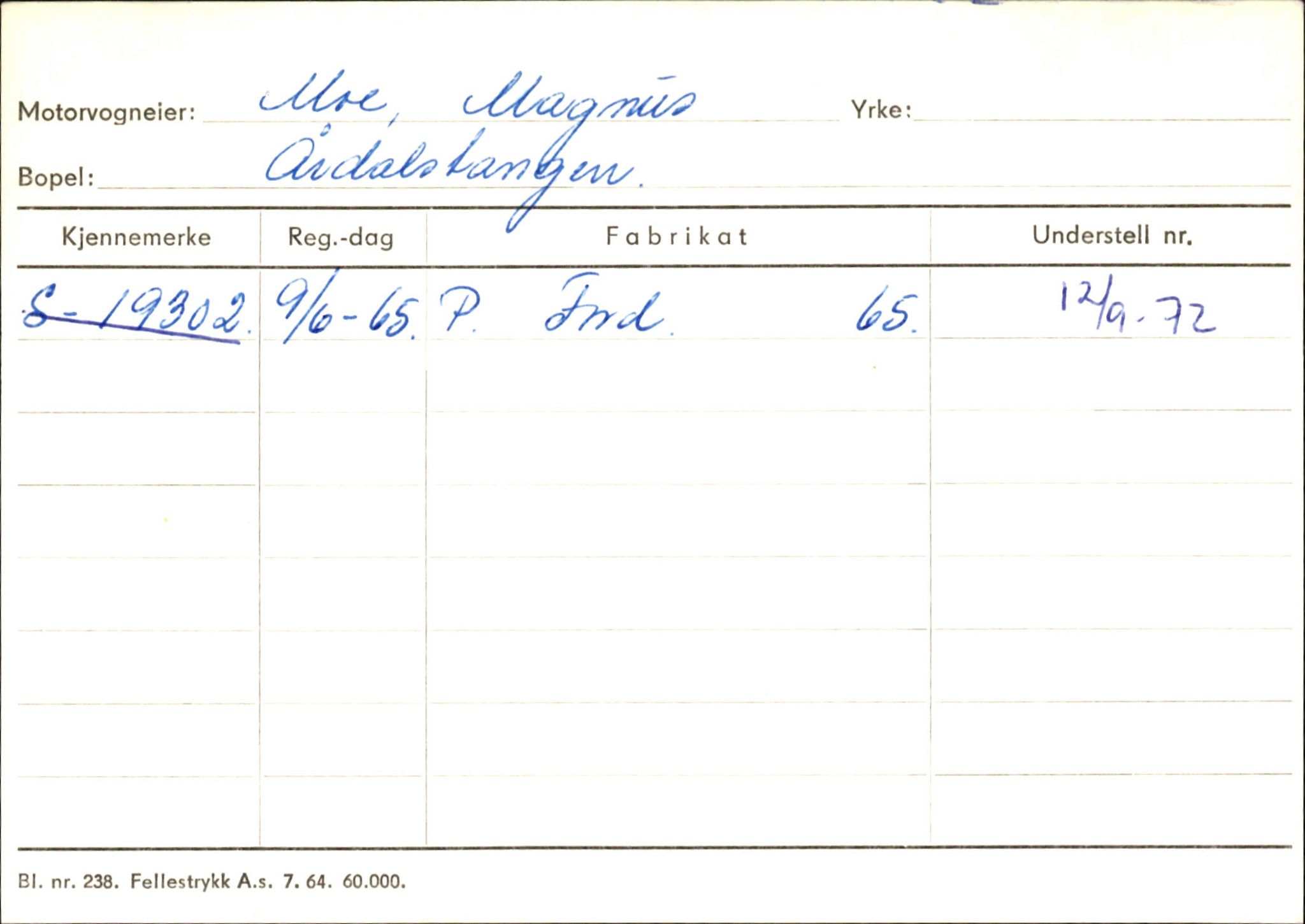 Statens vegvesen, Sogn og Fjordane vegkontor, SAB/A-5301/4/F/L0145: Registerkort Vågsøy S-Å. Årdal I-P, 1945-1975, s. 1754