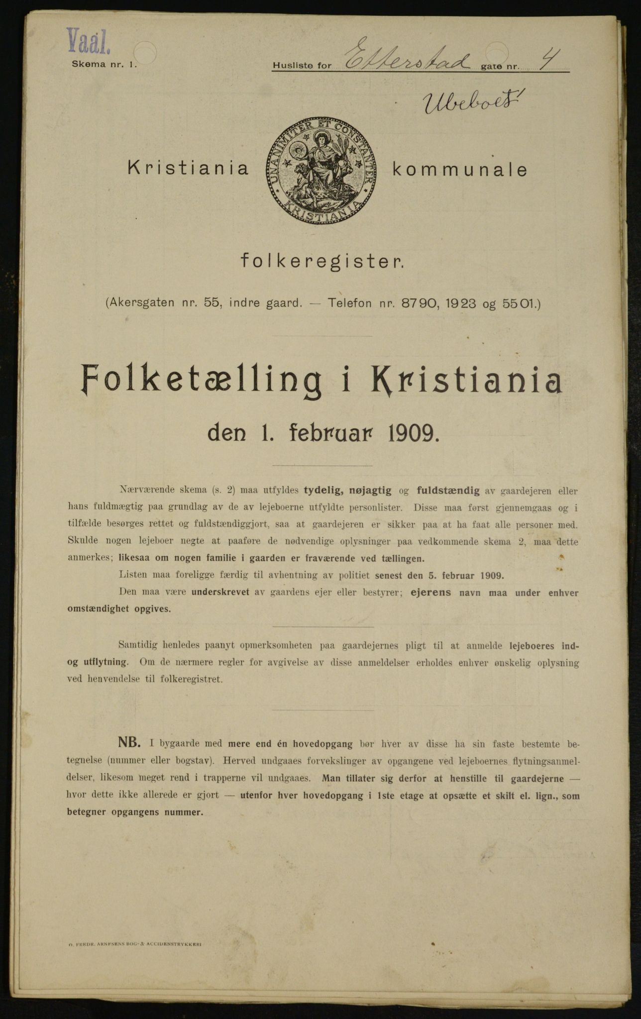 OBA, Kommunal folketelling 1.2.1909 for Kristiania kjøpstad, 1909, s. 20187