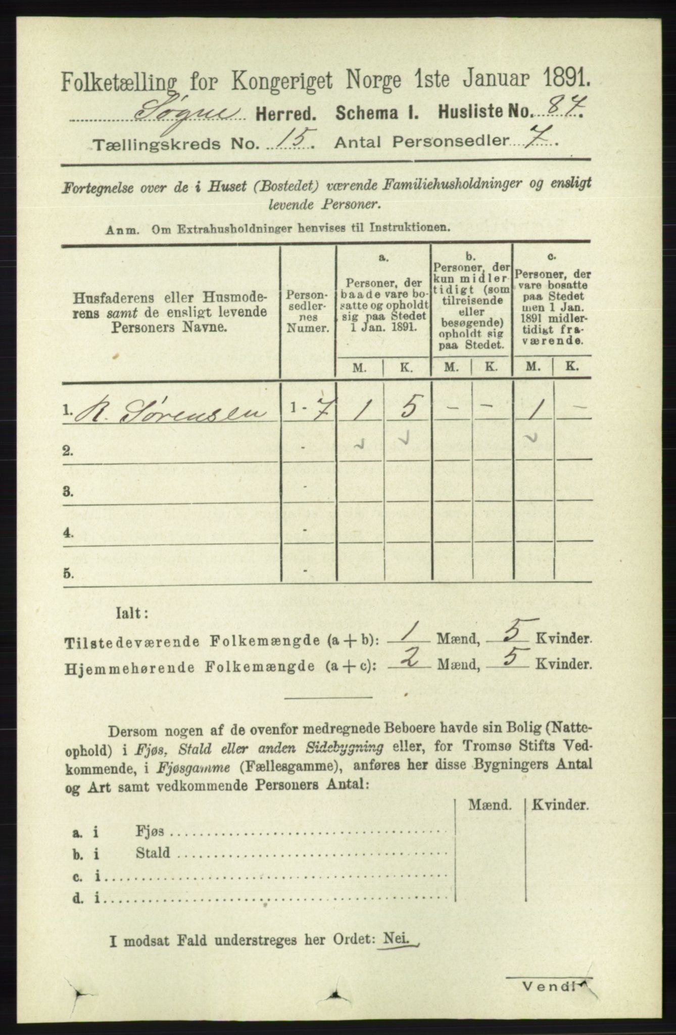 RA, Folketelling 1891 for 1018 Søgne herred, 1891, s. 3884