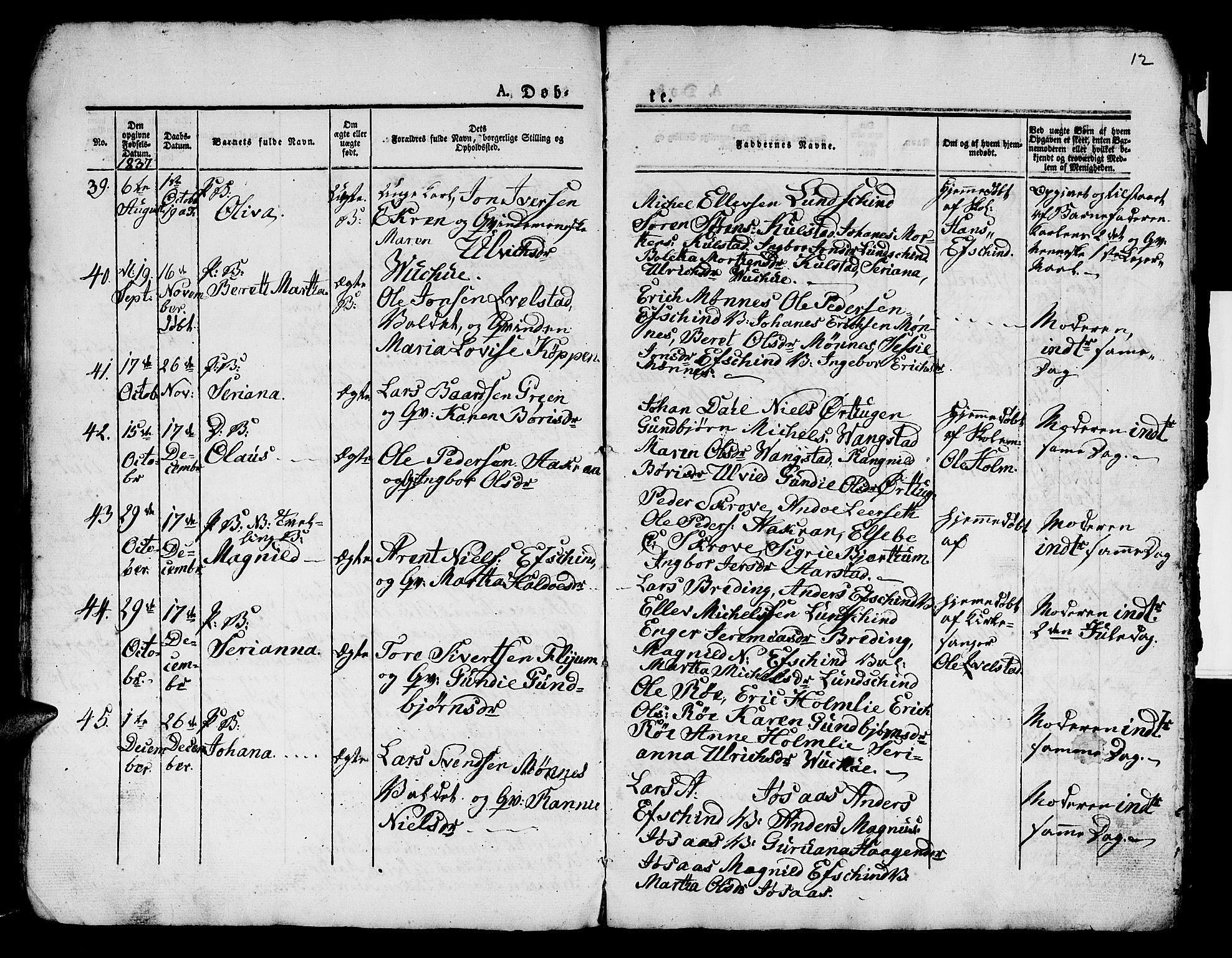 Ministerialprotokoller, klokkerbøker og fødselsregistre - Nord-Trøndelag, AV/SAT-A-1458/724/L0266: Klokkerbok nr. 724C02, 1836-1843, s. 12