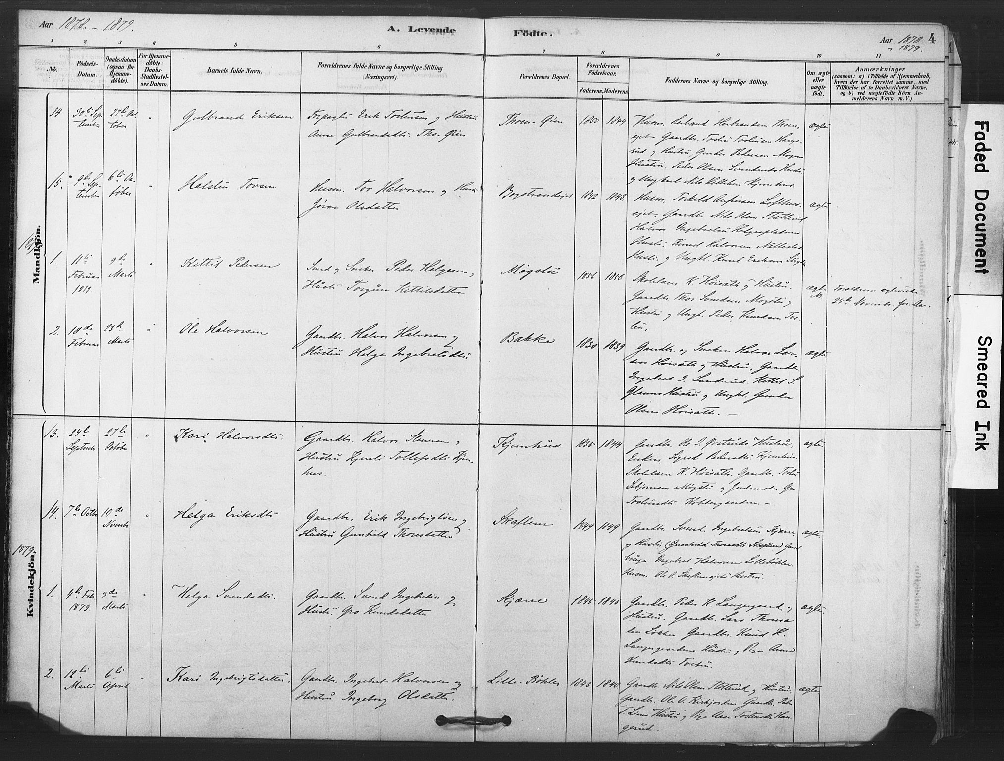 Rollag kirkebøker, AV/SAKO-A-240/F/Fb/L0001: Ministerialbok nr. II 1, 1878-1899, s. 4