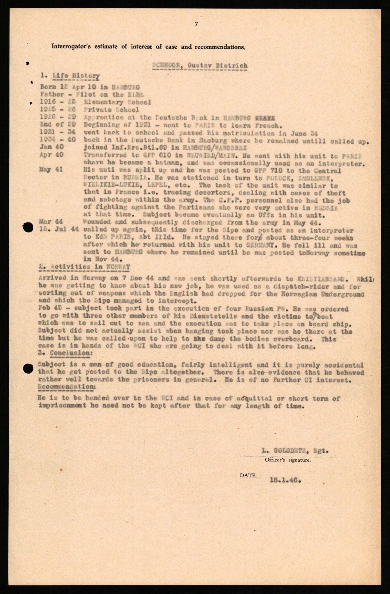 Forsvaret, Forsvarets overkommando II, AV/RA-RAFA-3915/D/Db/L0030: CI Questionaires. Tyske okkupasjonsstyrker i Norge. Tyskere., 1945-1946, s. 112