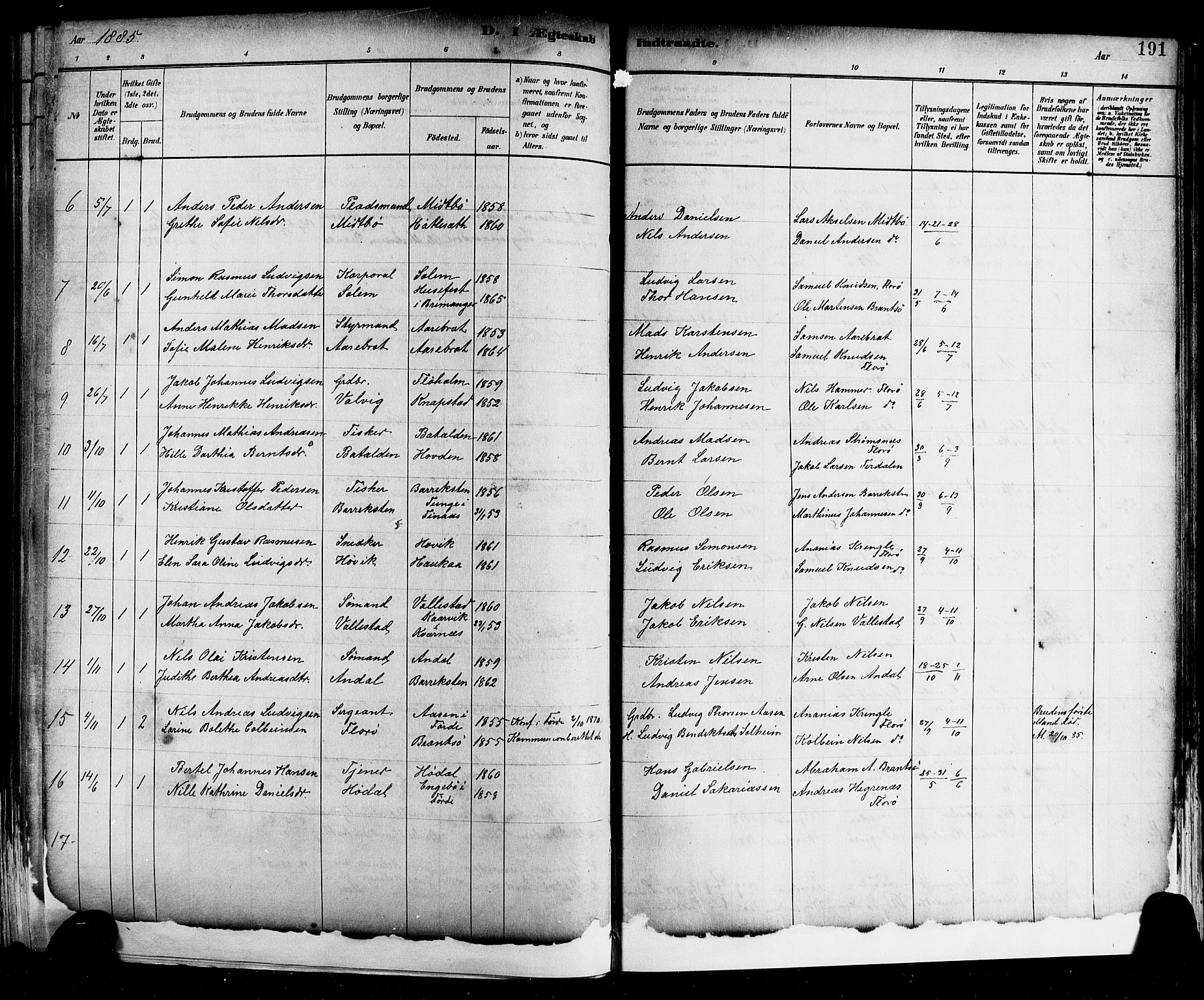 Kinn sokneprestembete, AV/SAB-A-80801/H/Hab/Haba/L0002: Klokkerbok nr. A 2, 1882-1906, s. 191